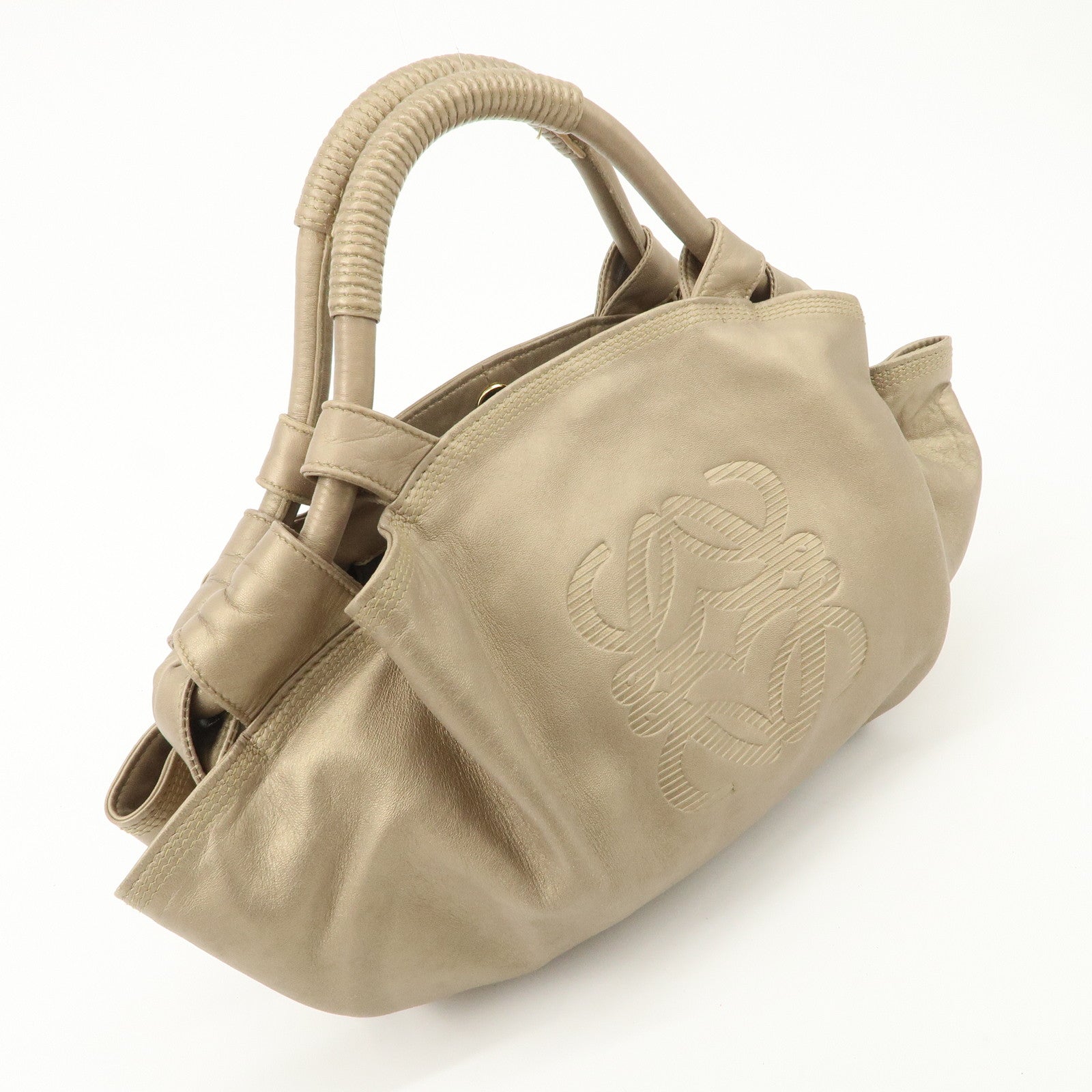 LOEWE Anagram Leather Nappa Aire Hand Bag Gold Used
