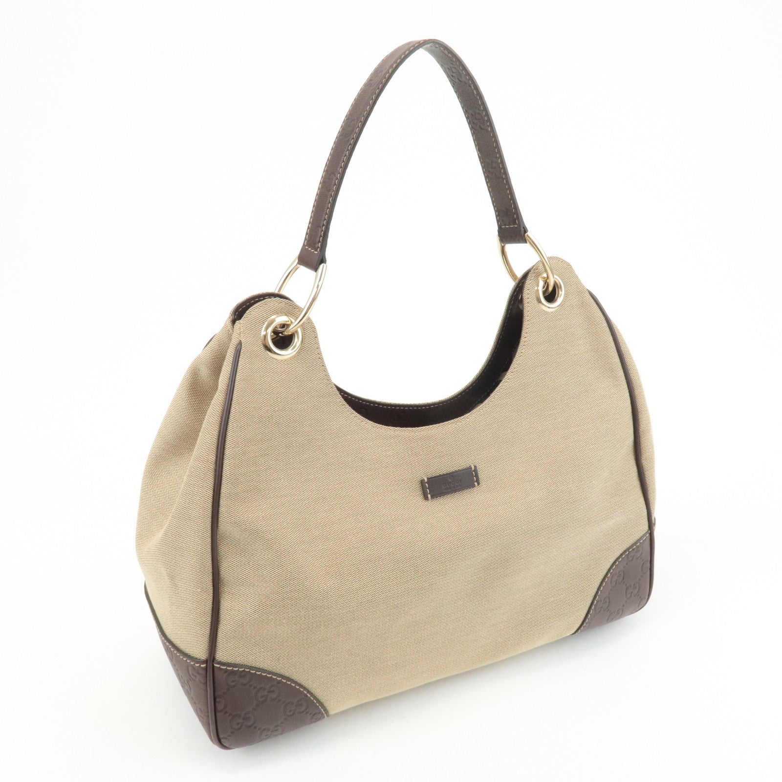 GUCCI Canvas Leather Shoulder Bag Beige Brown 257268 Used