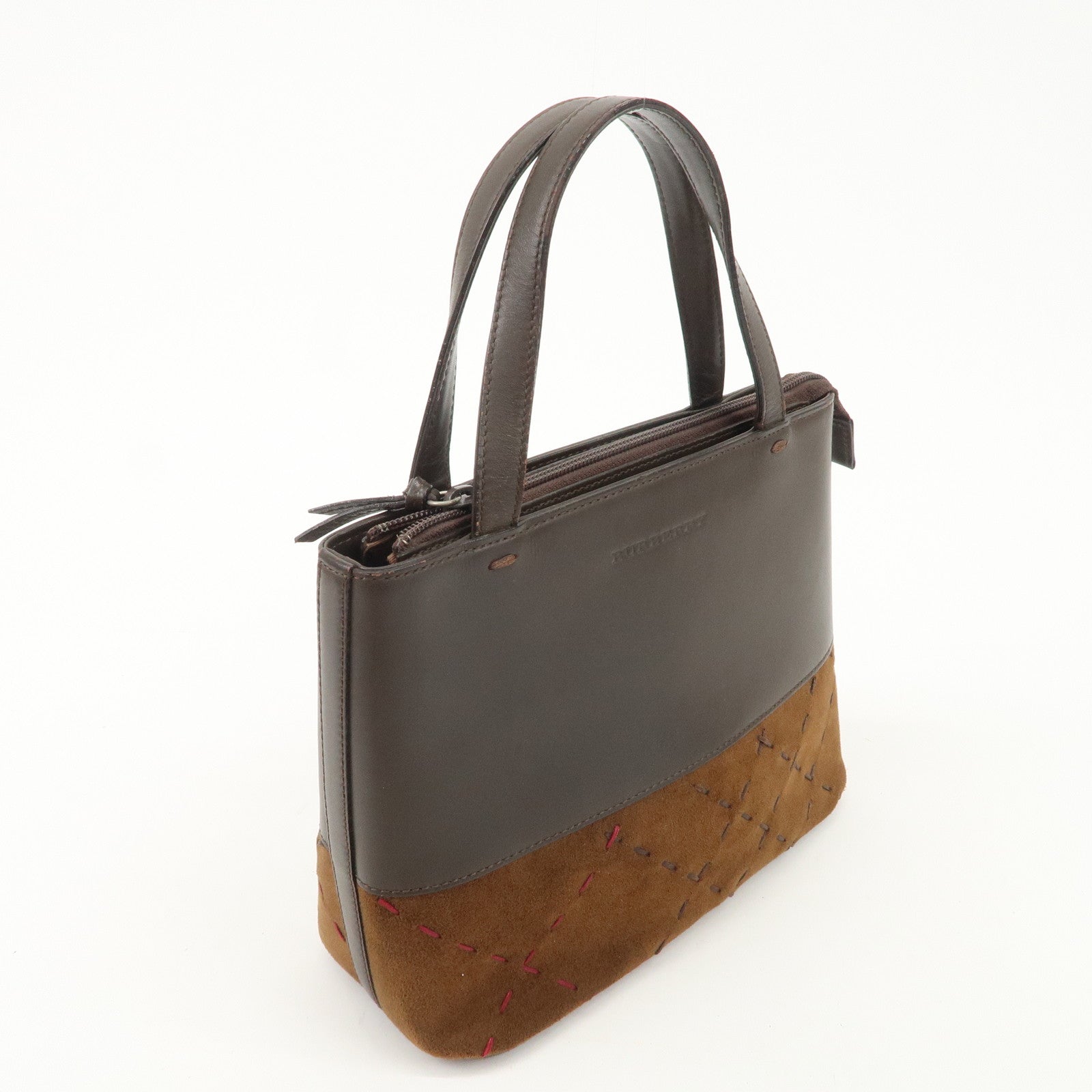 BURBERRY Suede Leather Hand Bag Tote Bag Brown Used