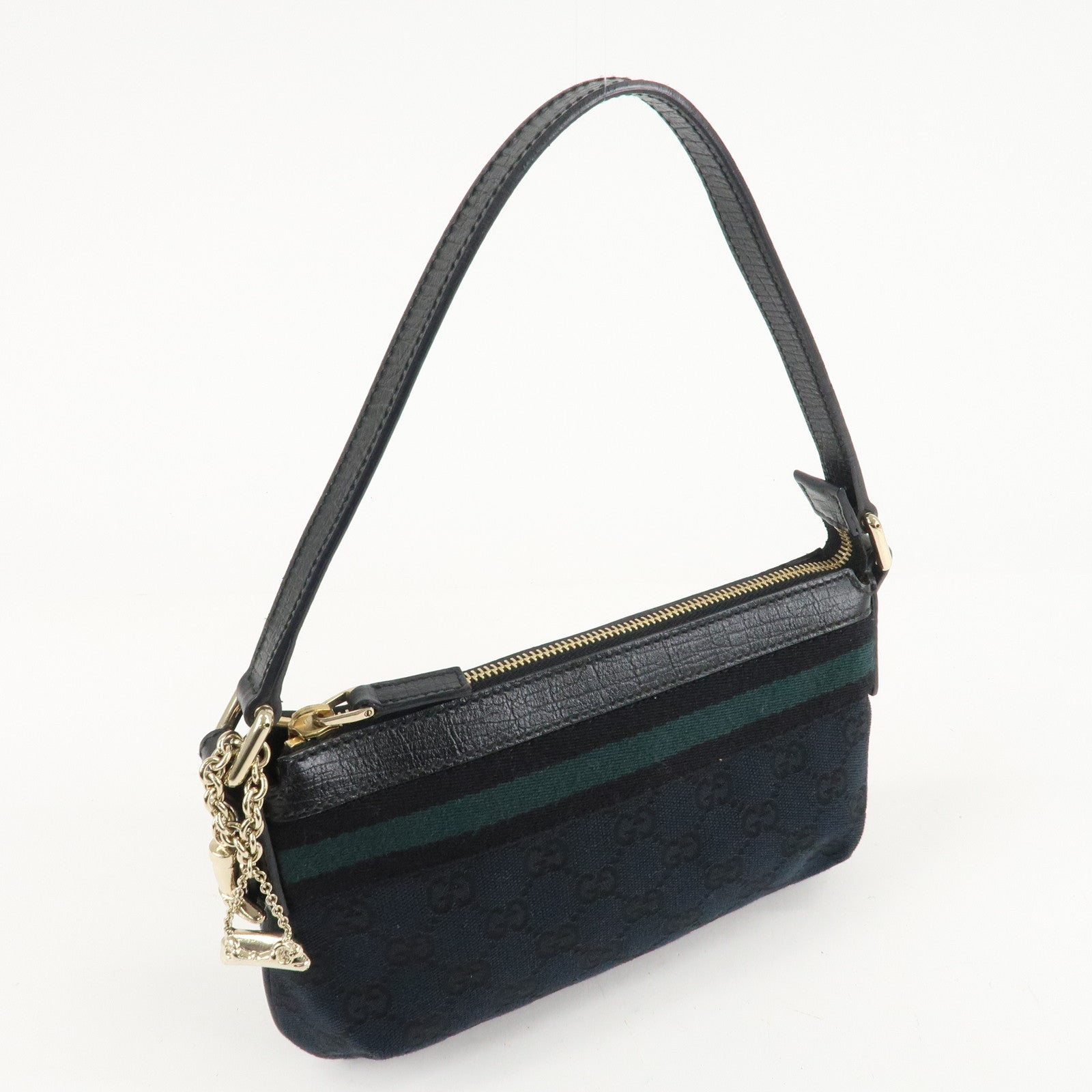 GUCCI Sherry GG Canvas Leather Shoulder Bag Black 145970 Used