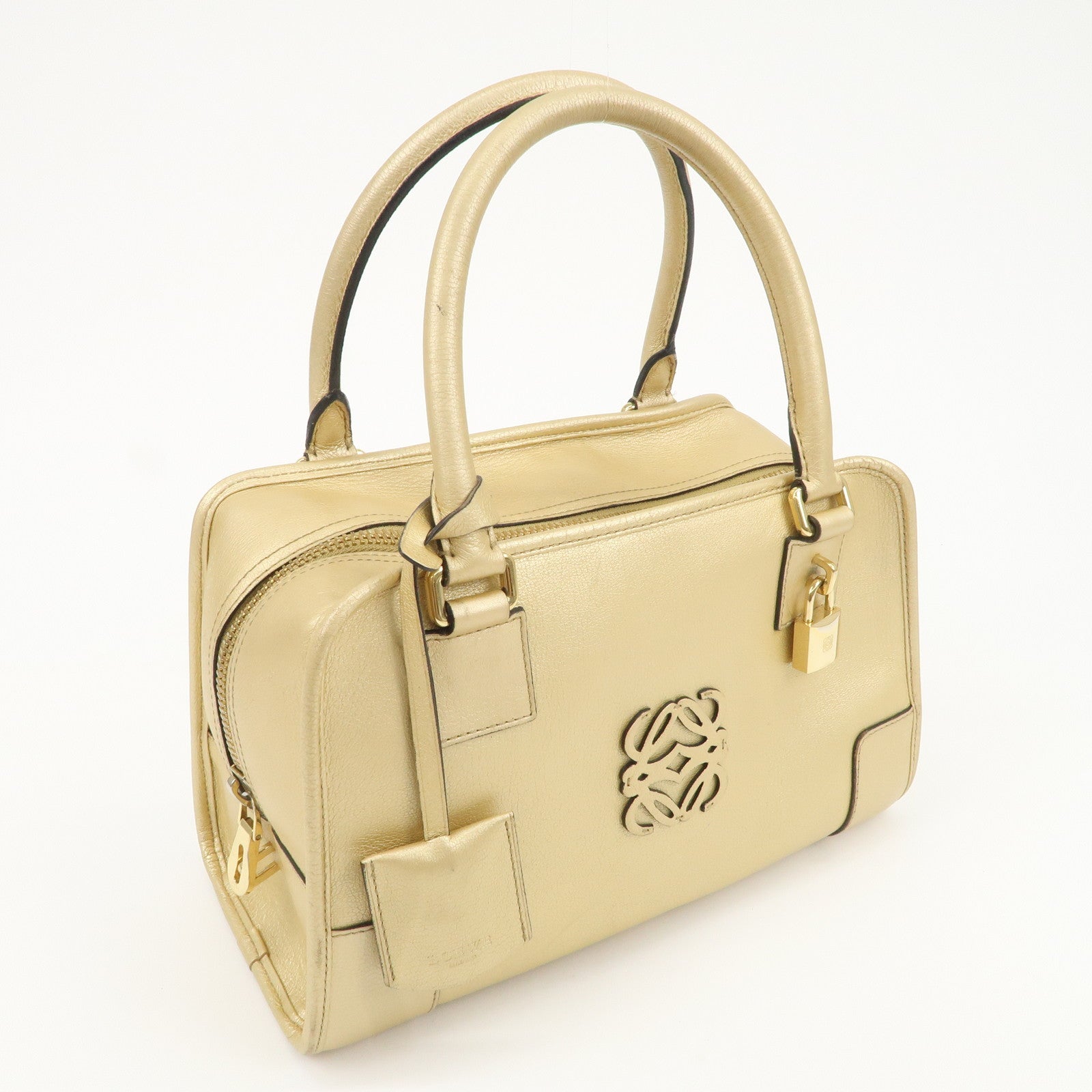 LOEWE Anagram Leather Amazona 28 Hand Bag Gold Used