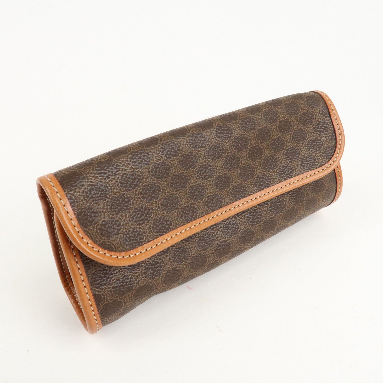 CELINE Macadam PVC Leather Pouch Cosmetic Pouch Brown Used