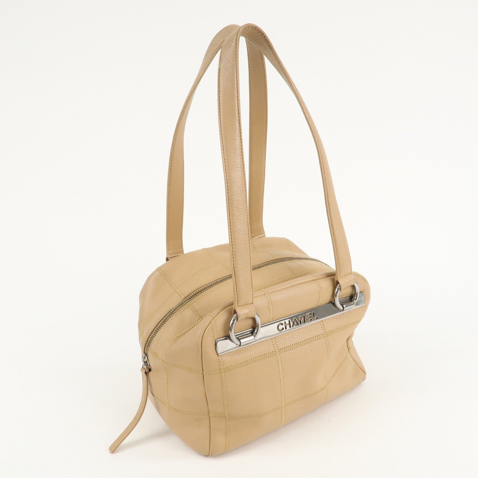 CHANEL Chocolate Bar Caviar Skin Mini Boston Bag Shoulder Bag Used