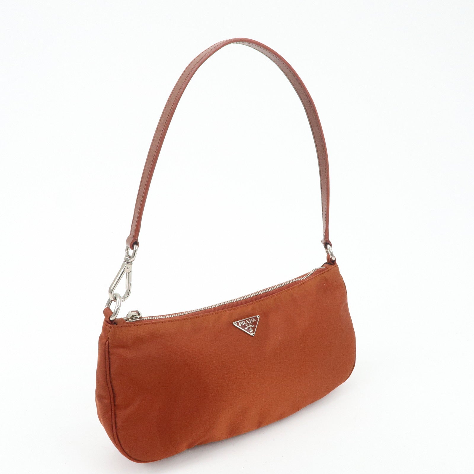 PRADA Logo Nylon Leather Shoulder Bag Hand Bag Pouch Brown Used