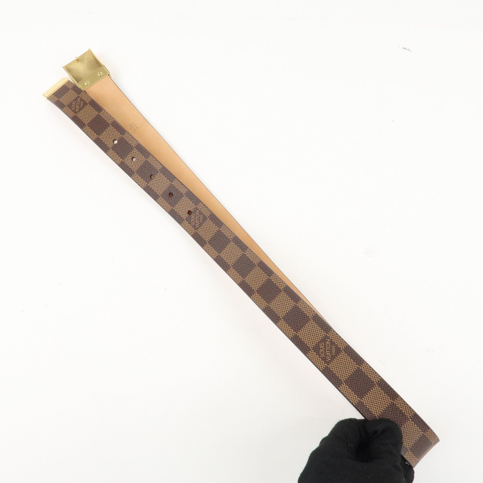 AuthLouis Vuitton Damier Ebene Saint Tulle Belt Carre 85/34 M6803V Used