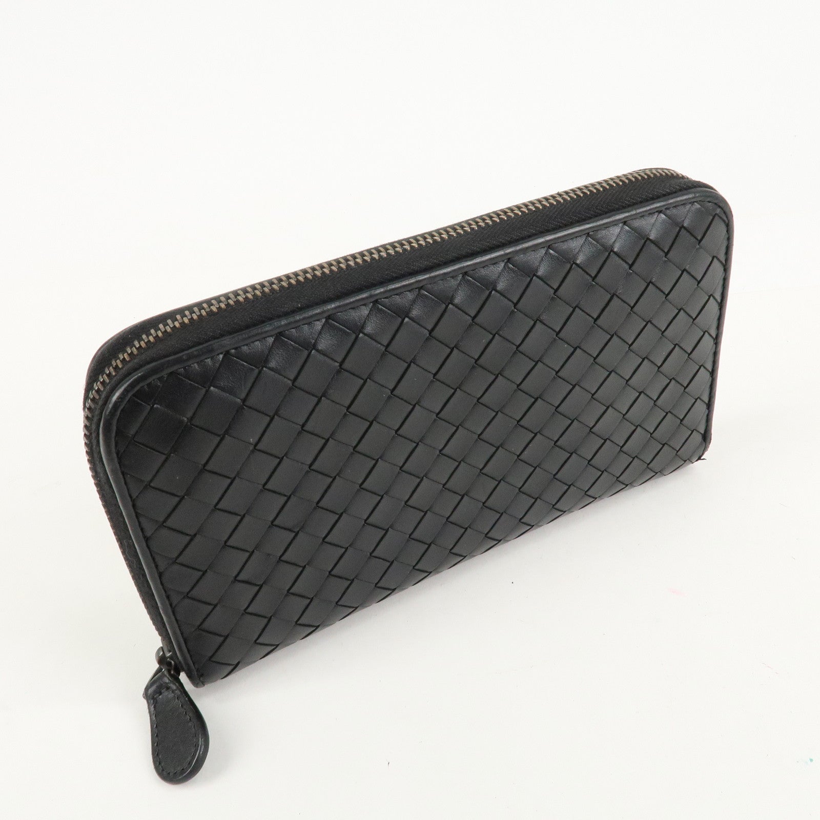 BOTTEGA VENETA Intrecciato Leather Zippy Around Long Wallet Black Used