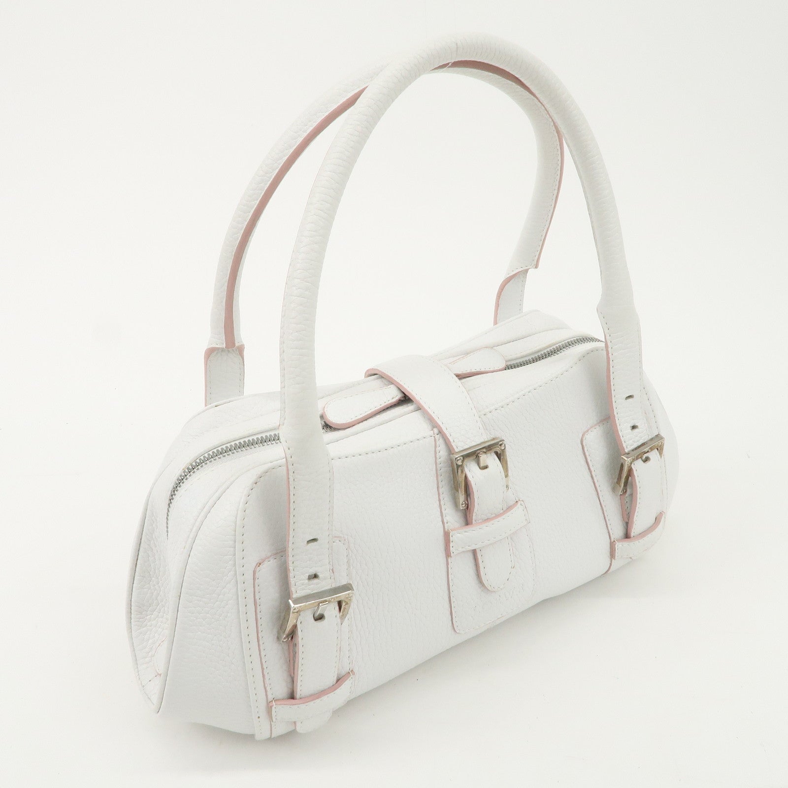 LOEWE Leather Senda Boston Bag Hand Bag White Used