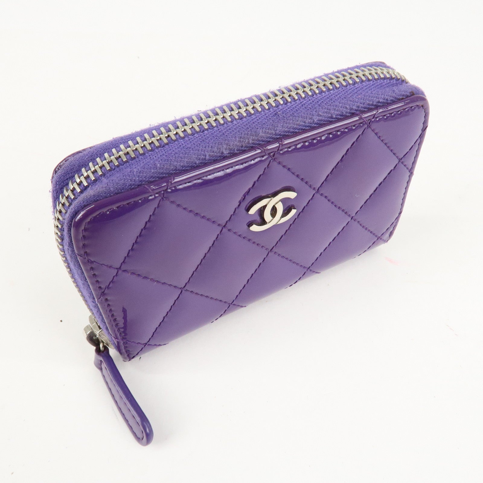CHANEL Matelasse Patent Leather Card Case Coin Case Purple Used