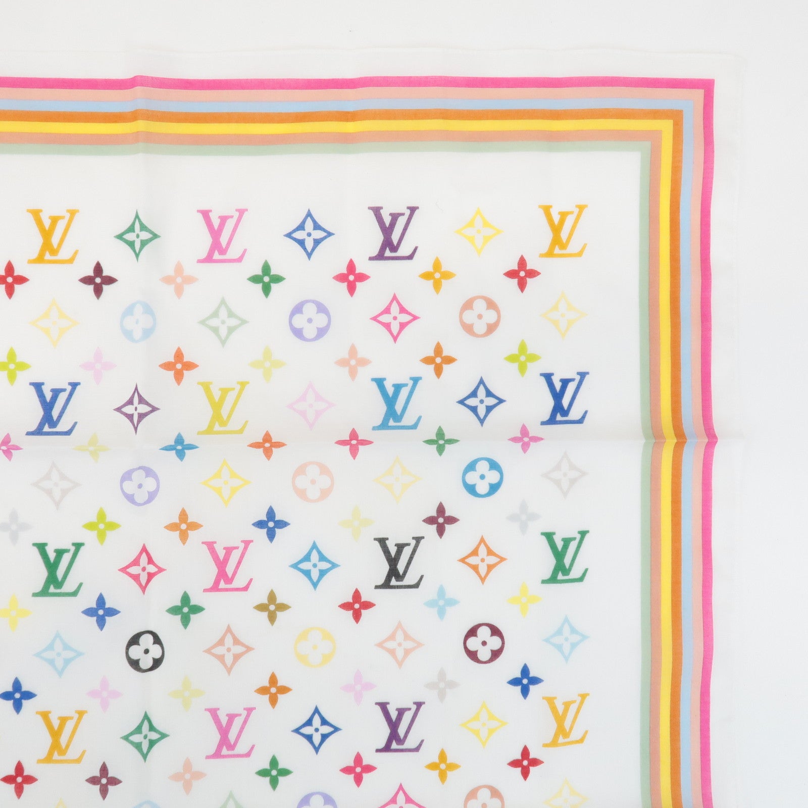 Louis Vuitton Monogram Multicolor Cotton Scarf Blanc M71911 Used