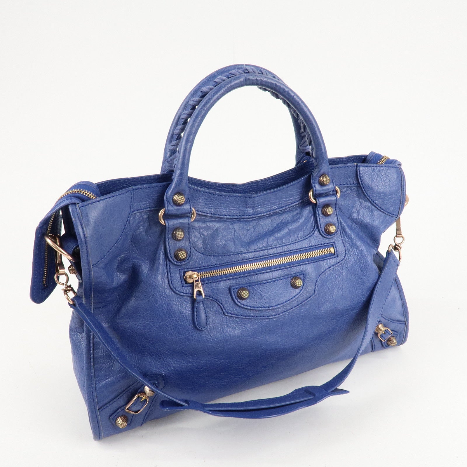 BALENCIAGA The Giant City Leather 2Way Hand Bag Blue 281770 Used