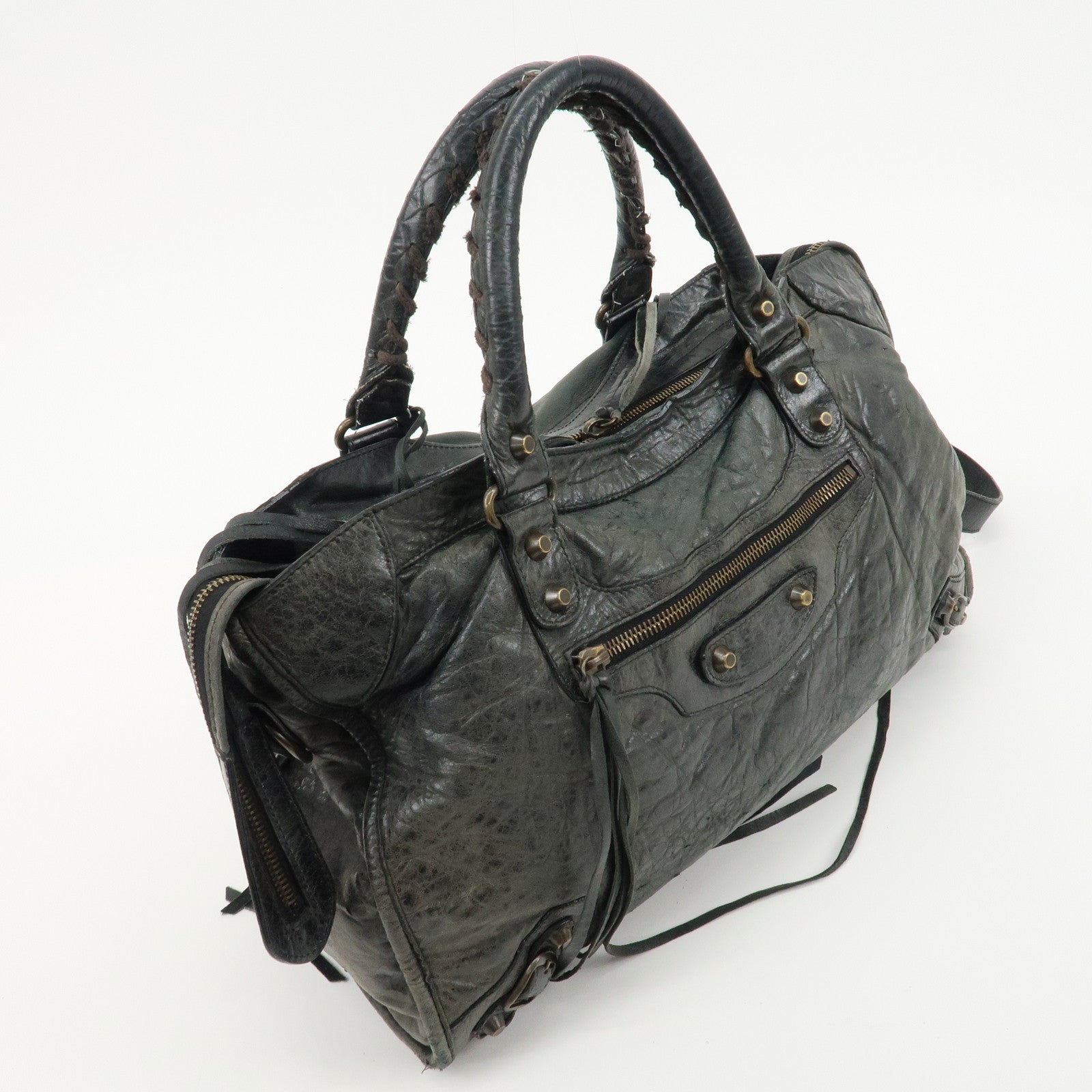 BALENCIAGA The City Leather 2Way Bag Hand Bag Black 115748 Used