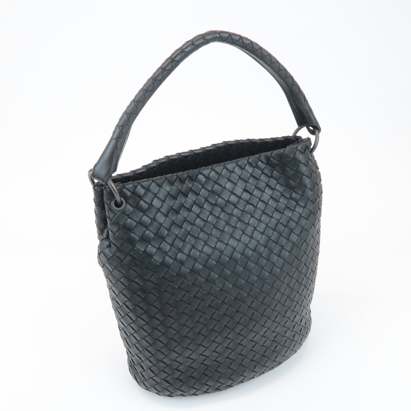 BOTTEGA VENETA Intrecciato Leather Shoulder Bag Black 255690 Used