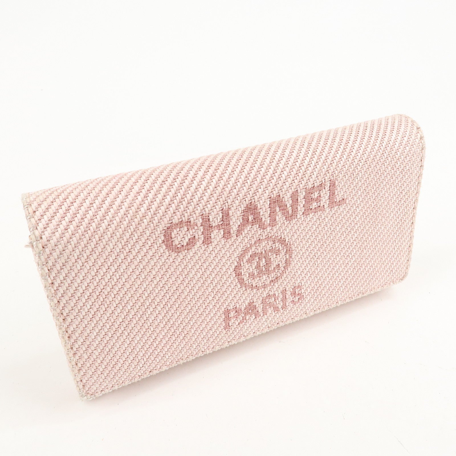 CHANEL Deauville Canvas Bi-fold Long Wallet Pink A80056 Used