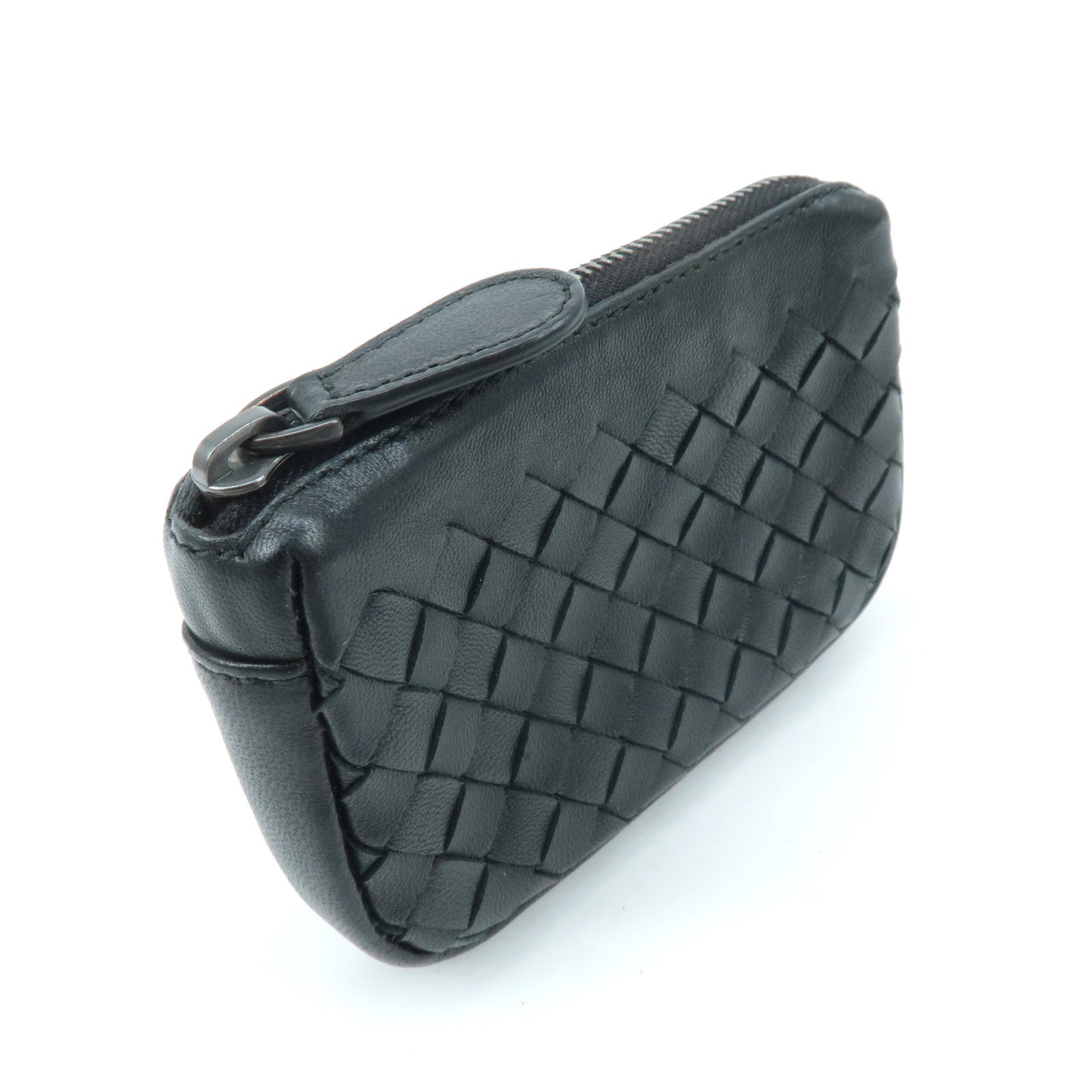 BOTTEGA VENETA Intrecciato Leather Coin Case Black 233808 Used
