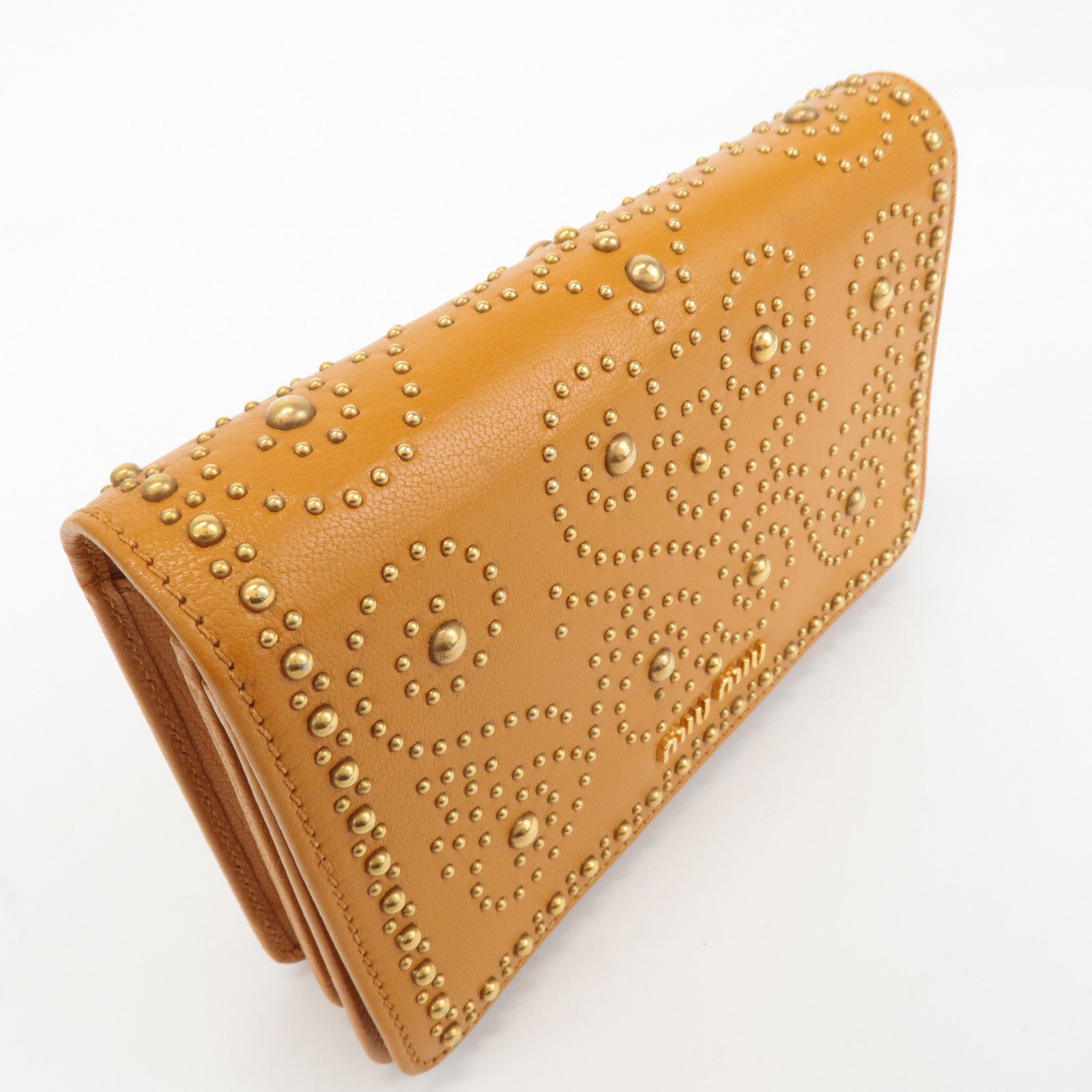 MIU MIU Leather Studs Chain Wallet Shoulder Bag Brown 5BP006 Used