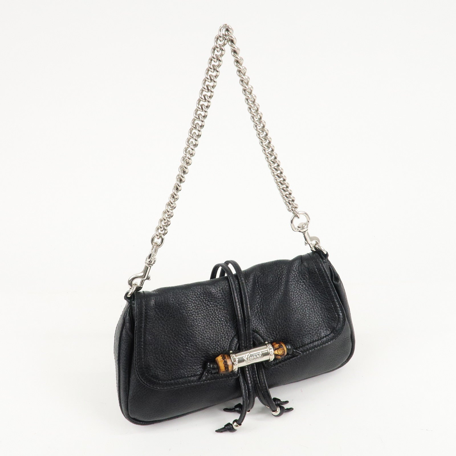 GUCCI Bamboo Leather Chain Shoulder Bag Black 235320 Used