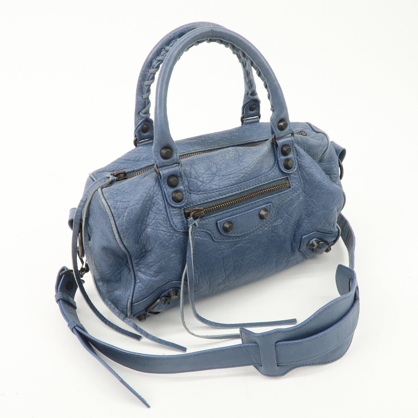 BALENCIAGA Classic Mini Twiggy Leather 2Way Bag Blue 327103 Used