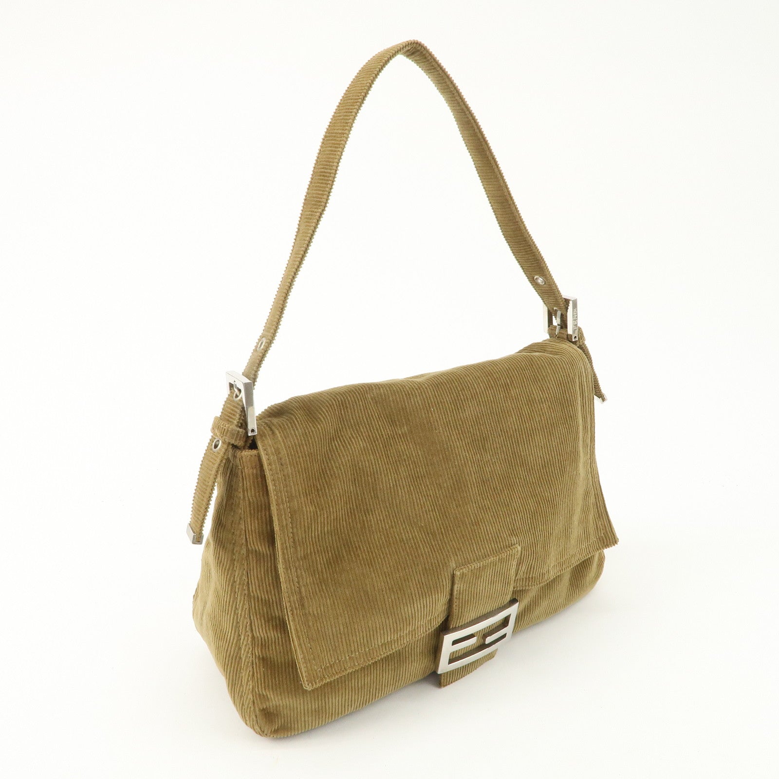 FENDI Mamma Baguette Corduroy Shoulder Bag Khaki 26325 Used