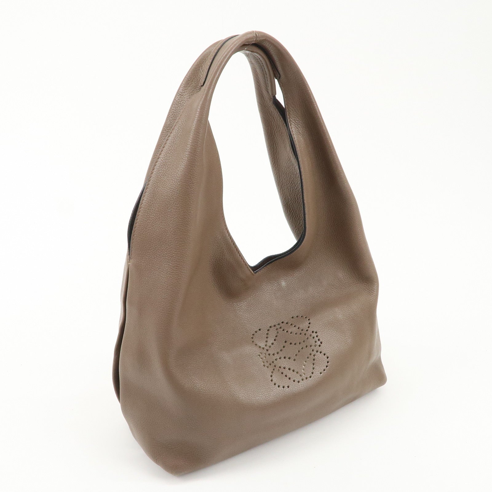 LOEWE Anagram Leather Dunas Shoulder Bag Brown Used