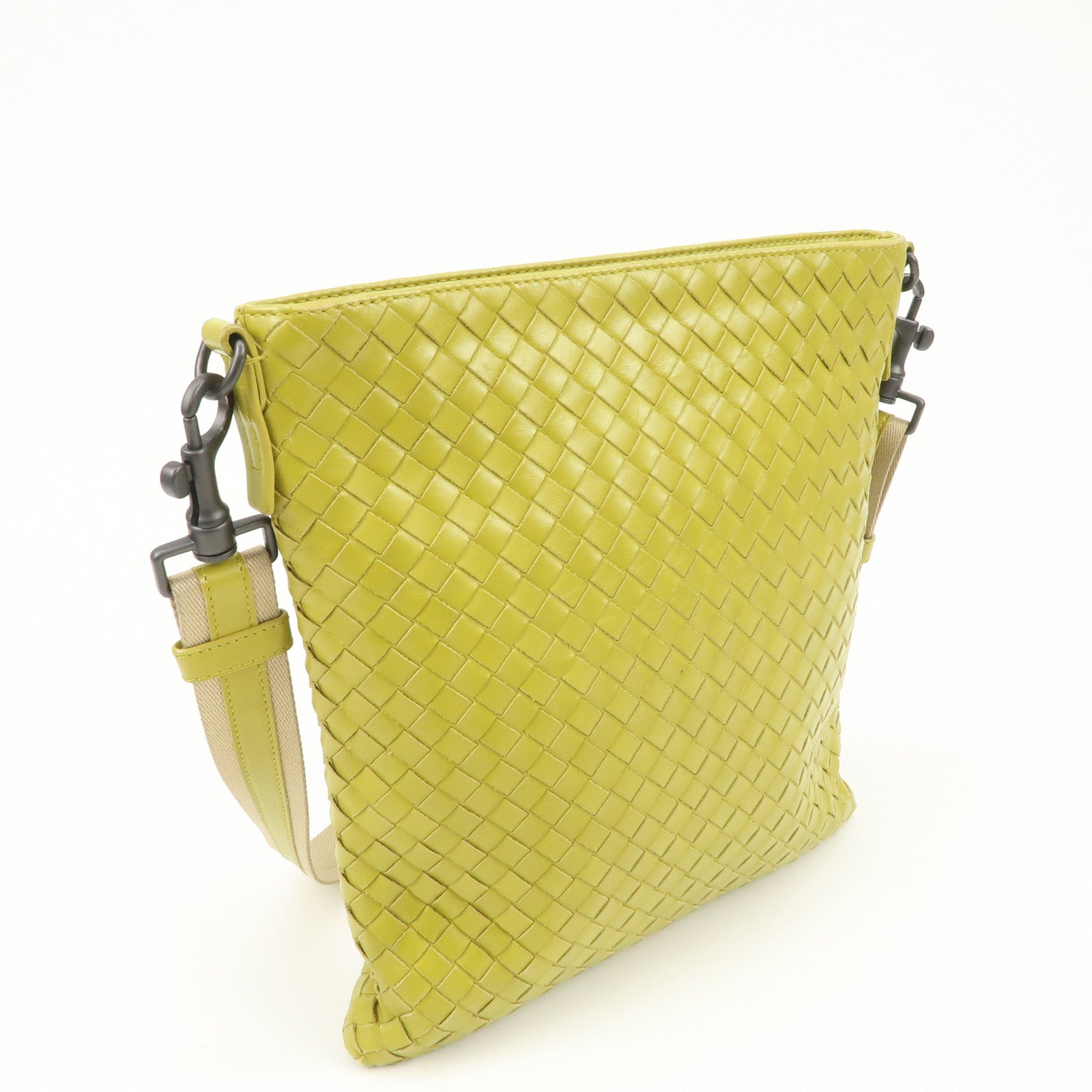 BOTTEGA VENETA Intrecciato Leather Shoulder Bag Yellow Used