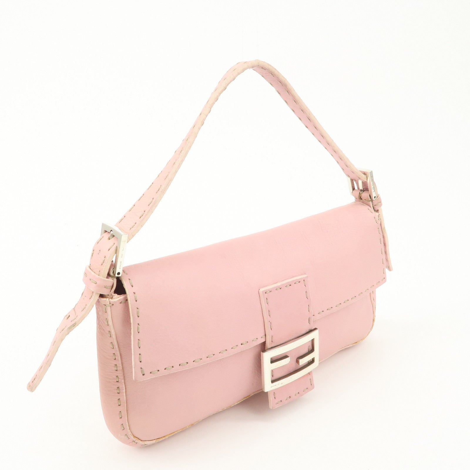 FENDI Selleria Mamma Baguette Leather Shoulder Bag Pink 8BR101 Used
