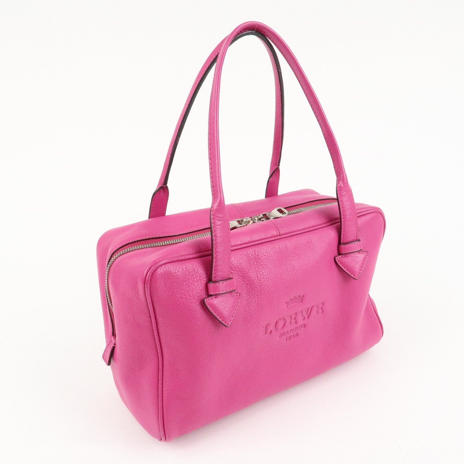 LOEWE Leather Herritage Mini Boston Bag Hand Bag Pink Used