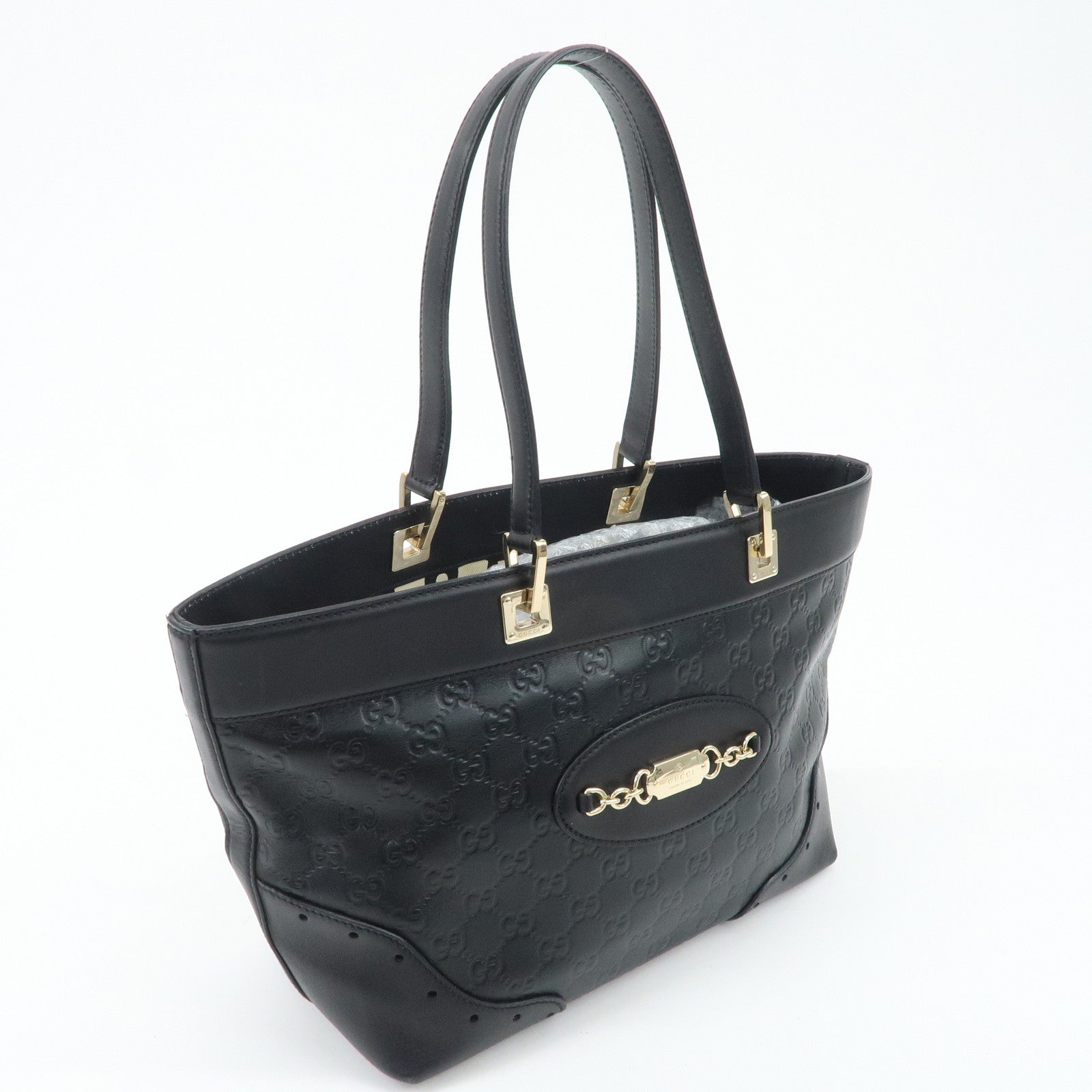 GUCCI Guccissima Leather Tote Bag Hand Bag Black 145993 Used