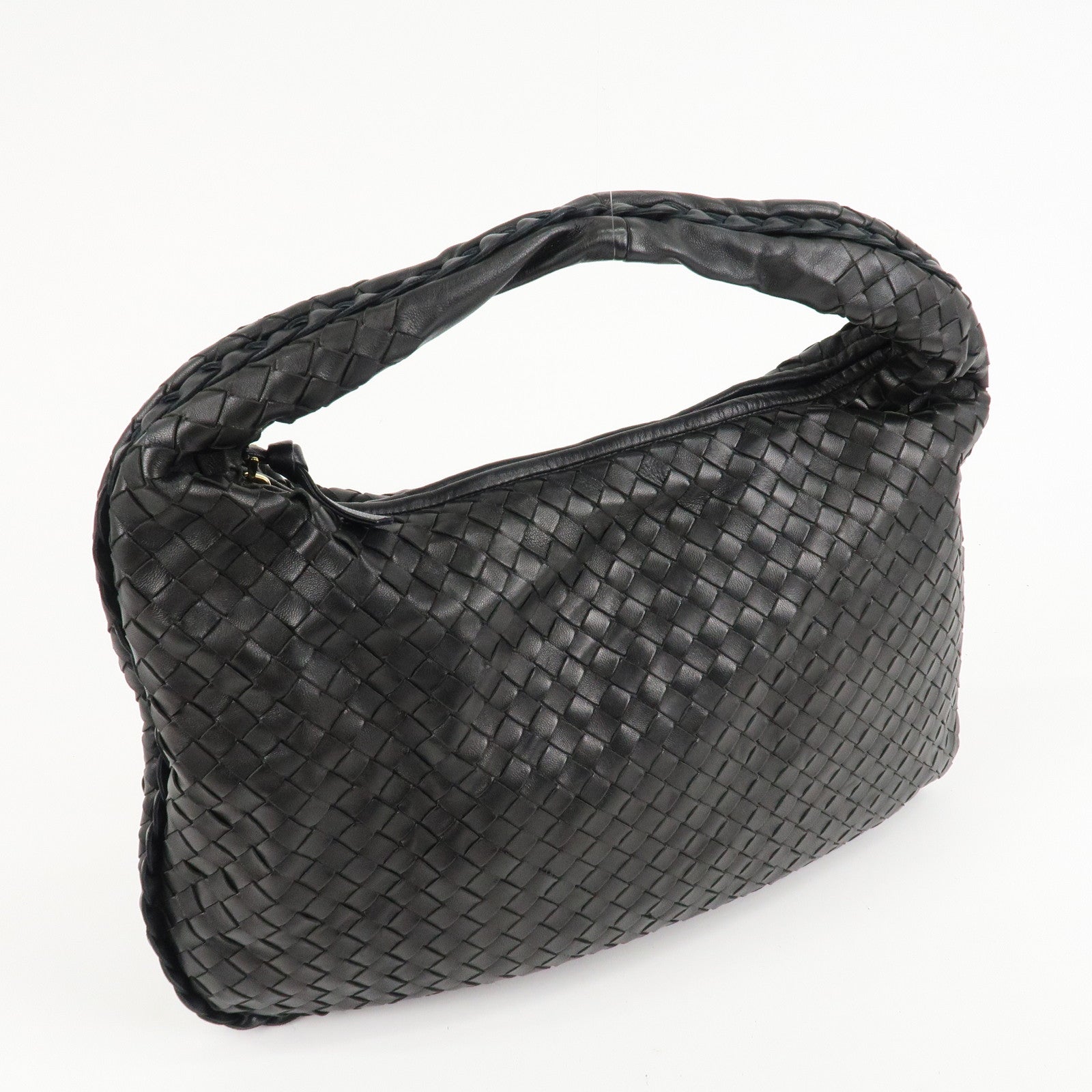 BOTTEGA VENETA Hobo Intrecciato Leather Shoulder Bag Black 115653 Used