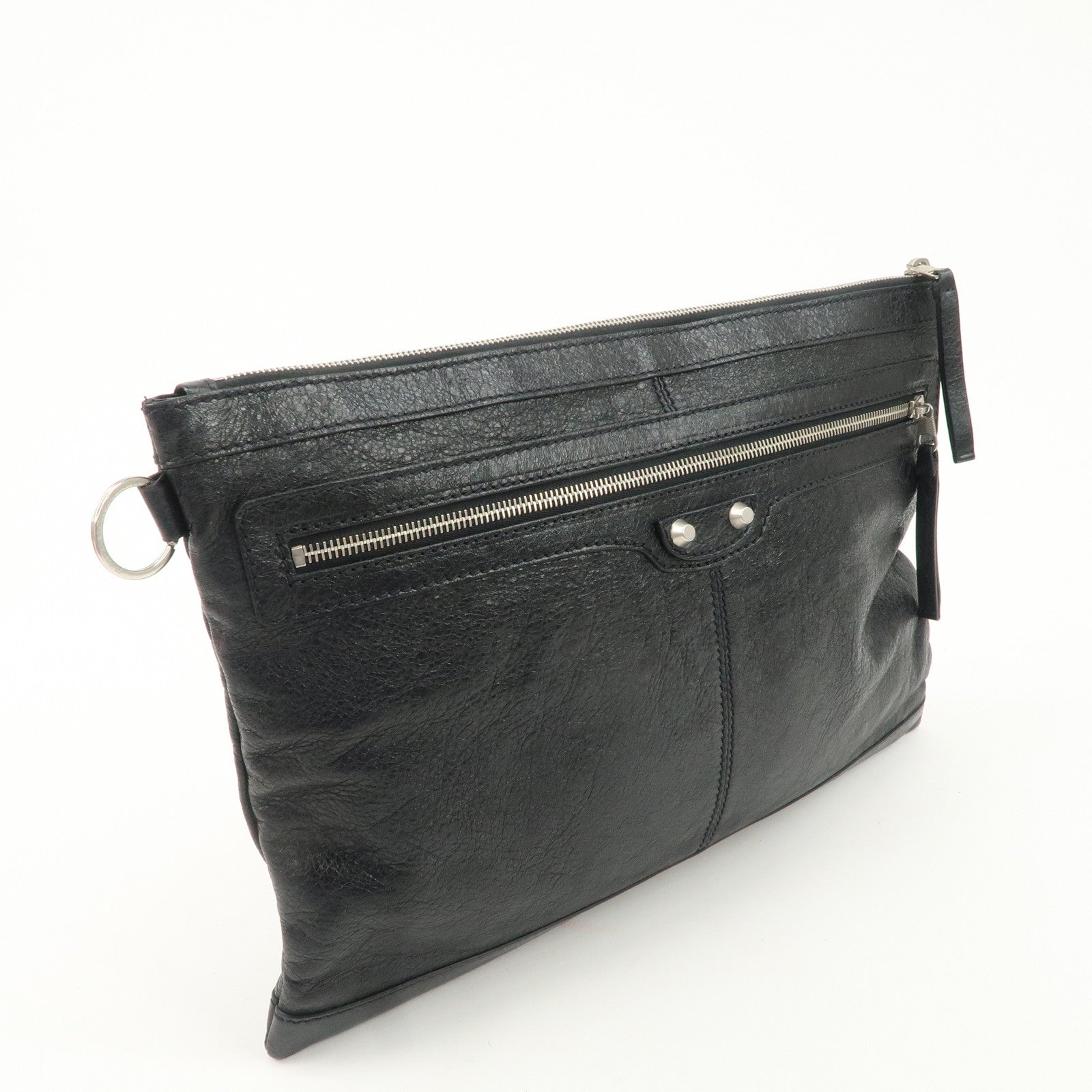 BALENCIAGA Leather Classic Clip L Clutch Bag Black 273023 Used