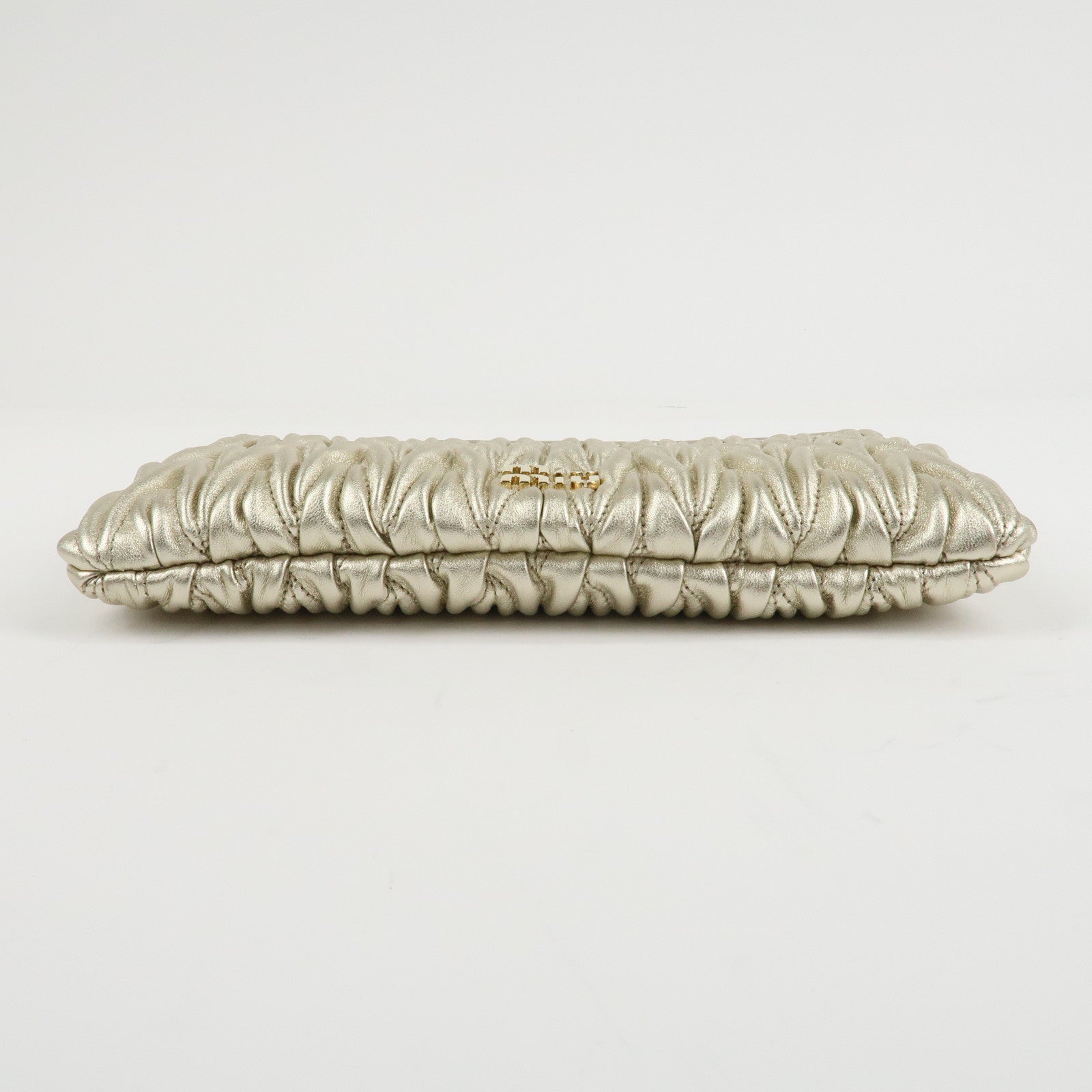 MIU MIU Matelasse Leather Pouch Silk Eye Mask Gold Used