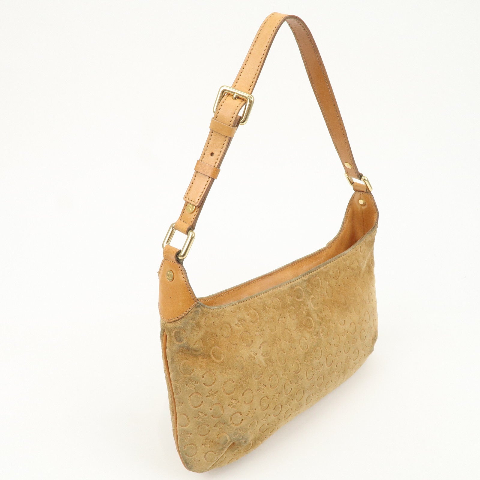 CELINE C Macadam Suede Leather Shoulder Bag Brown Used