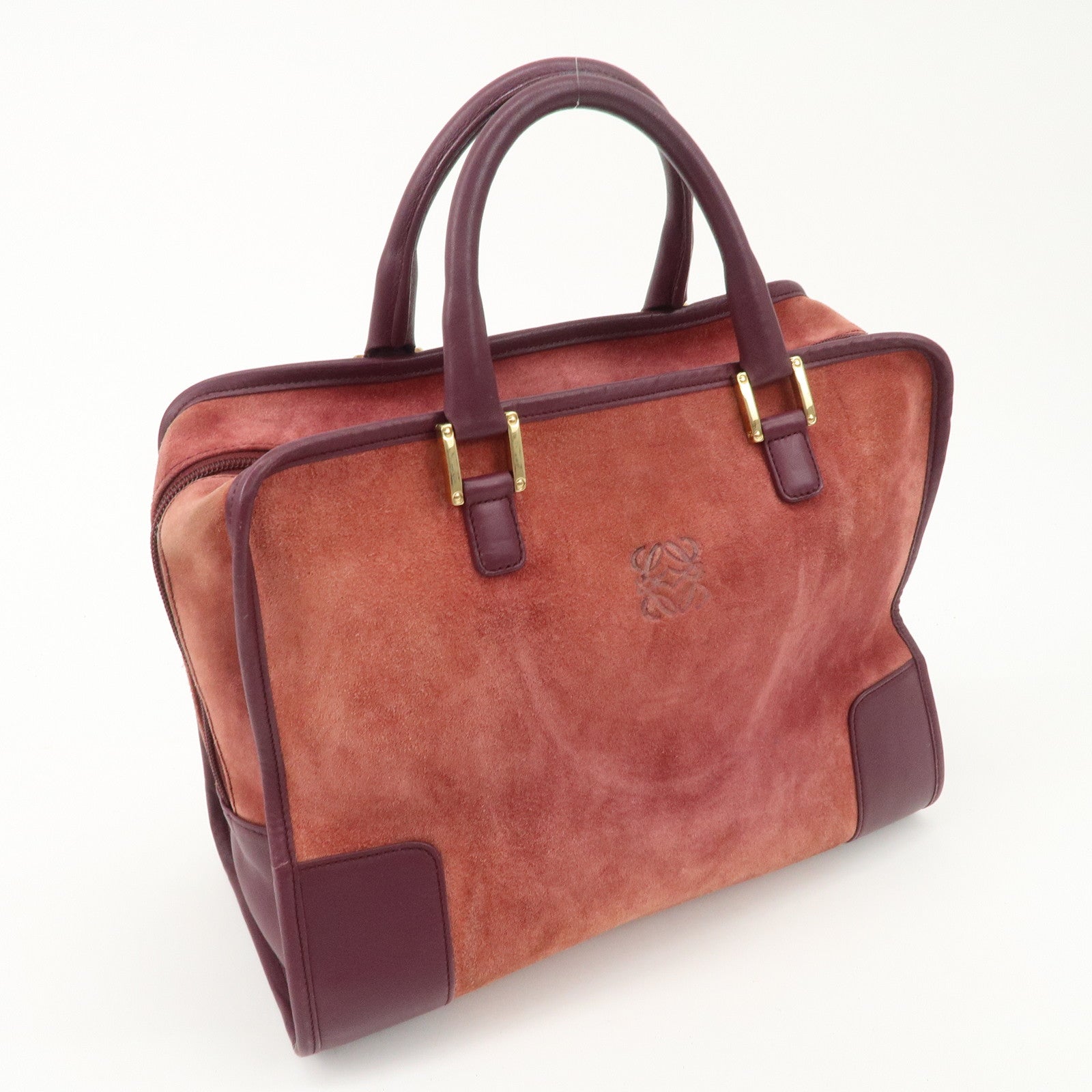 LOEWE Anagram Suede Leather Amazona 32 Hand Bag Pink Purple Used