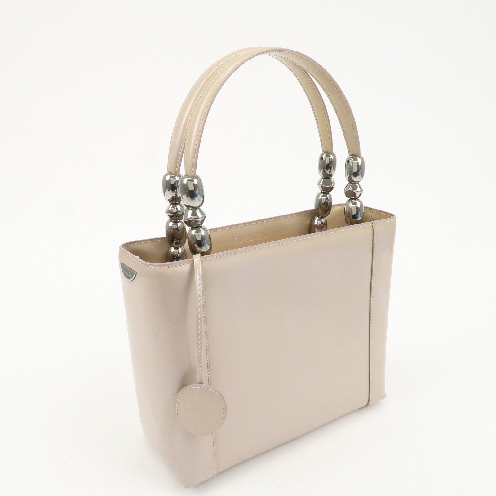 Christian Dior Maris Pearl Patent Leather Tote Bag Beige Used