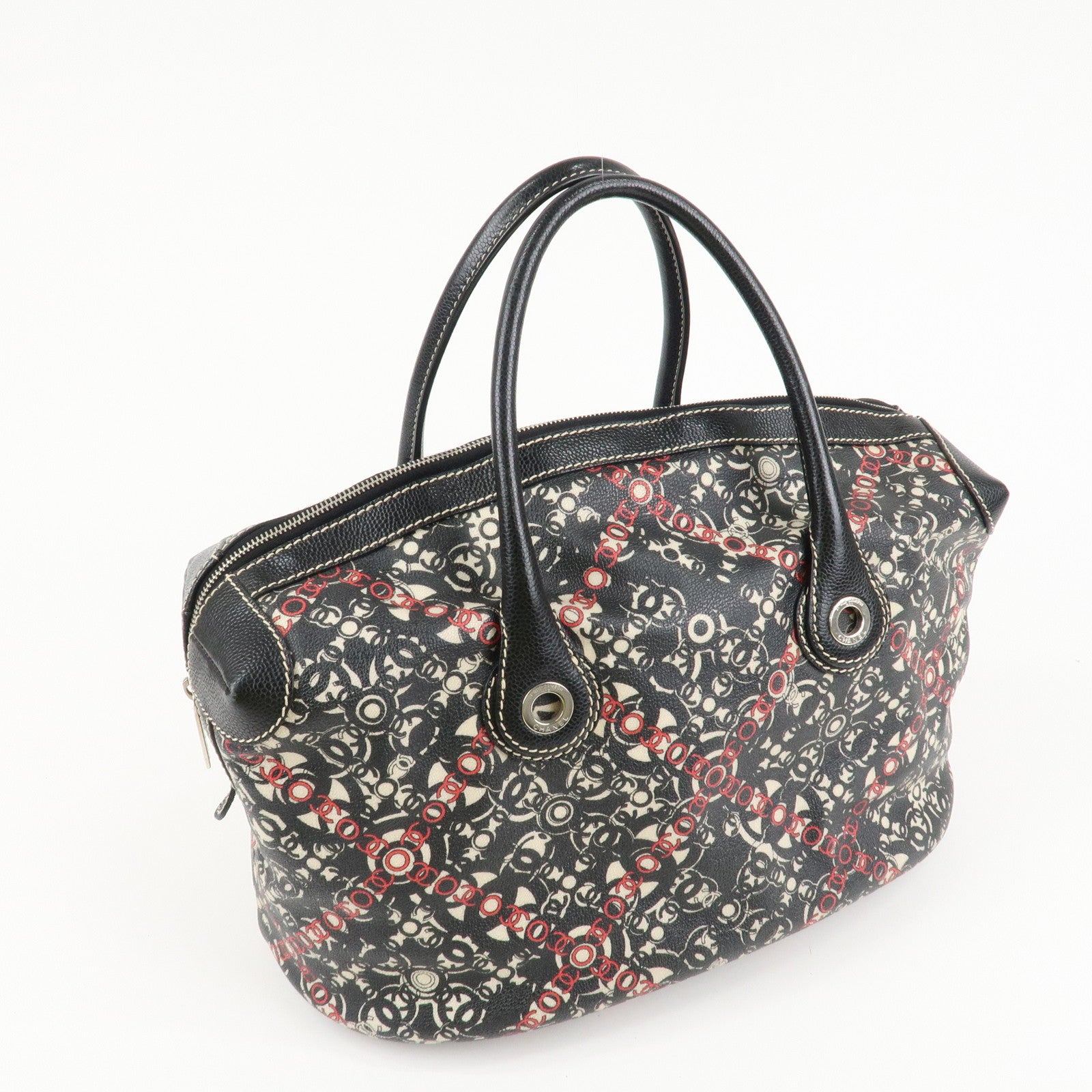 CHANEL COCO Travel PVC Leather Boston Bag Black Silver HDW Used