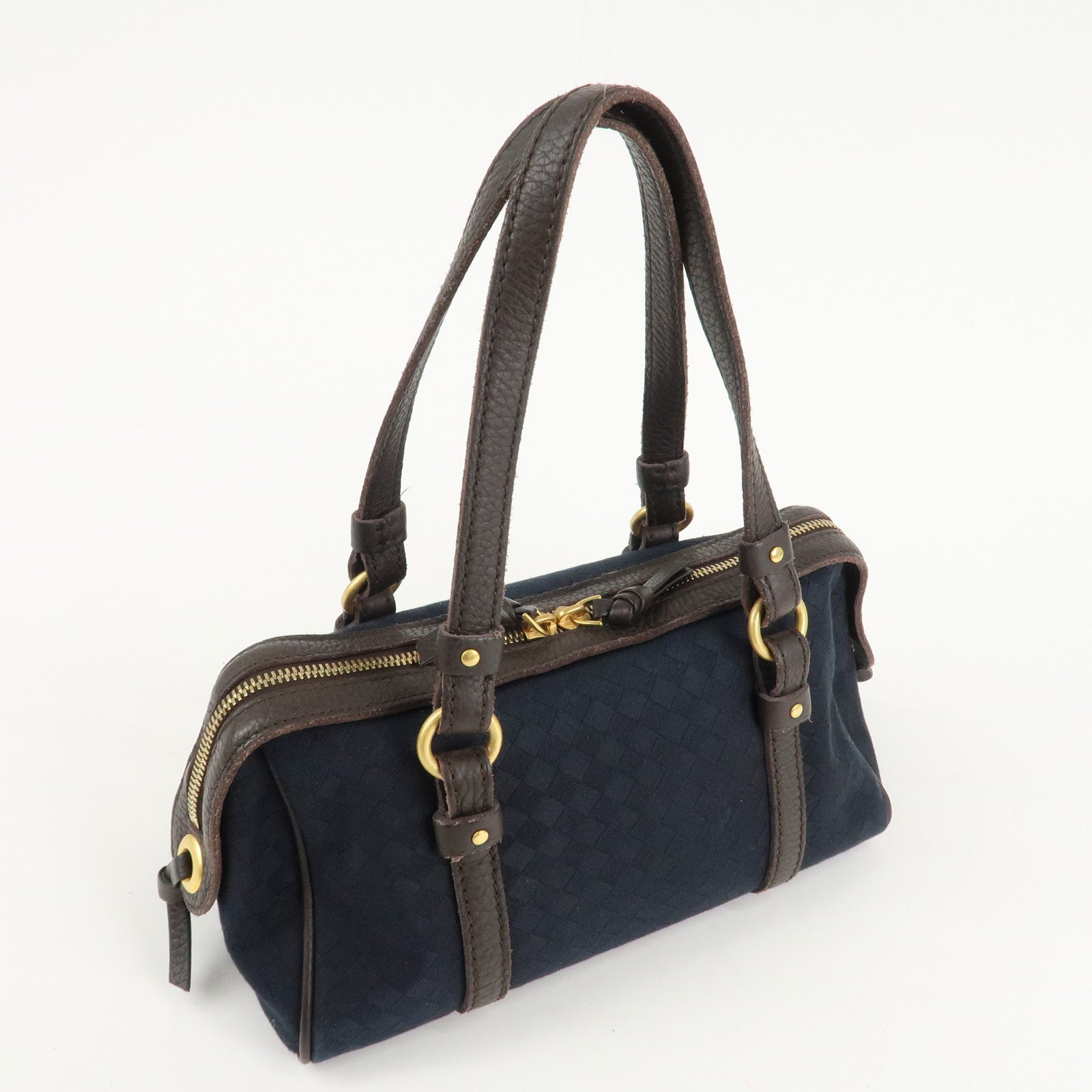 BOTTEGA VENETA Intrecciato Canvas Leather Mini Boston Bag 142470 Used
