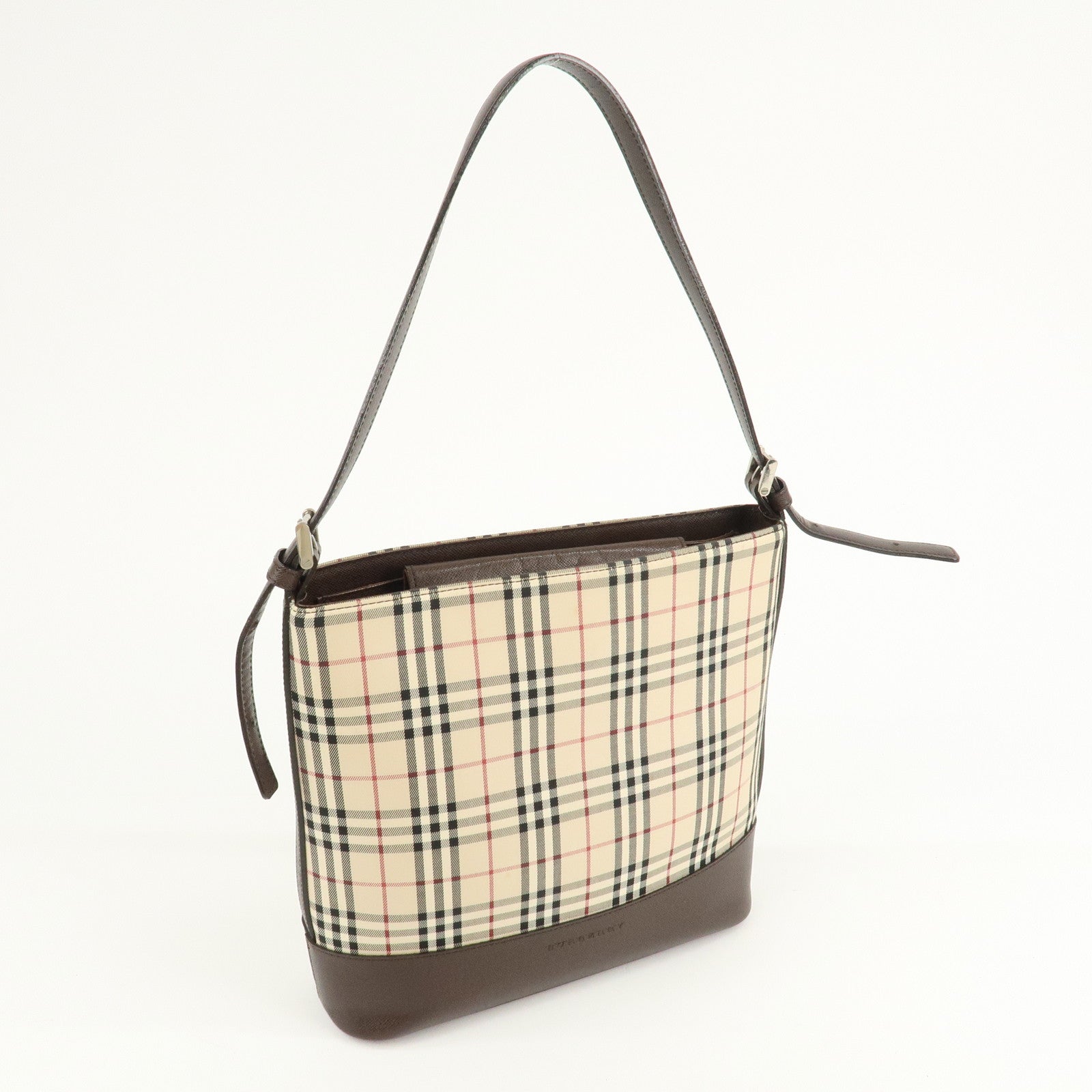 BURBERRY Canvas Leather Nova Plaid Semi Shoulder Bag Used