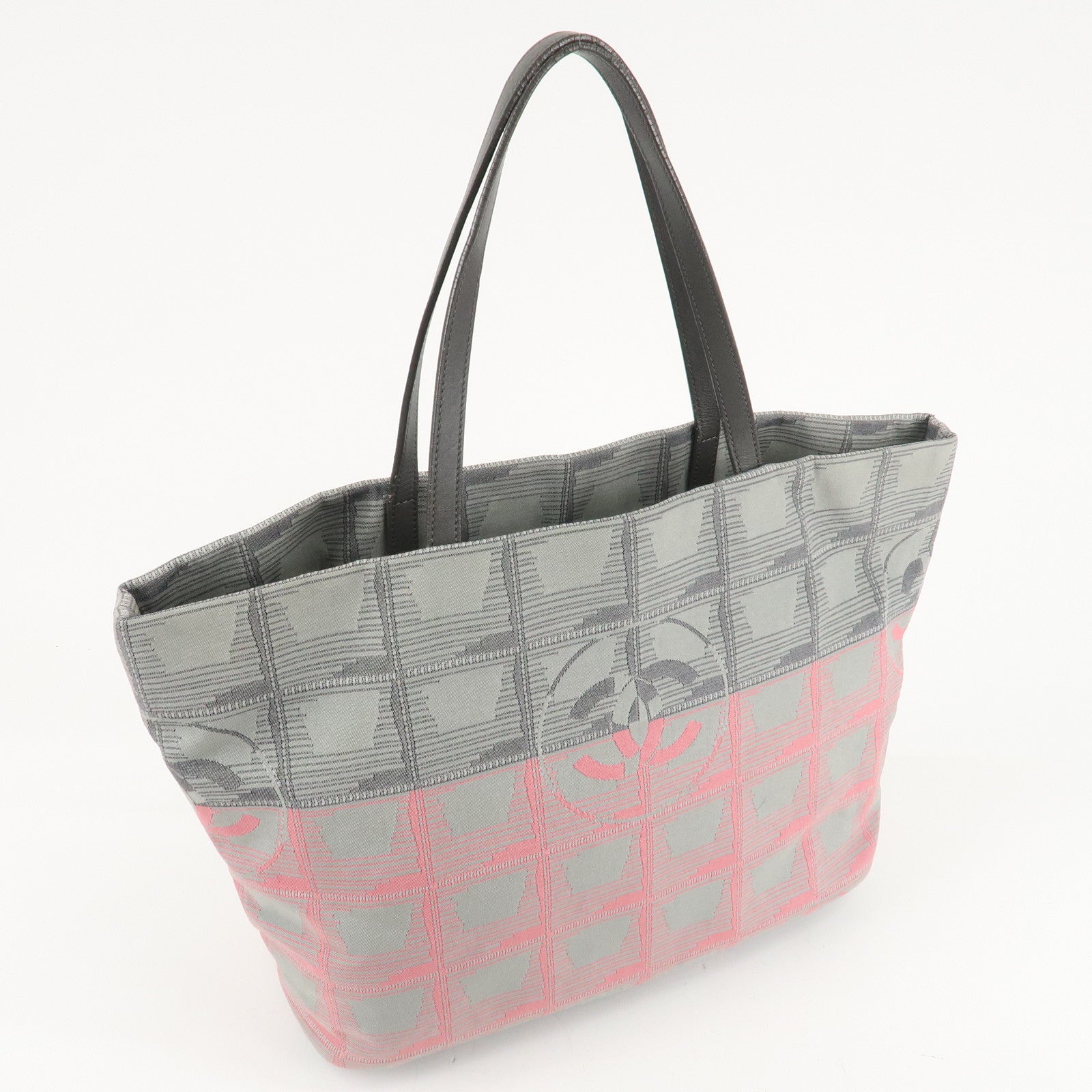 CHANEL New Travel Line Nylon Jacquard Leather Tote MM A47147 Used