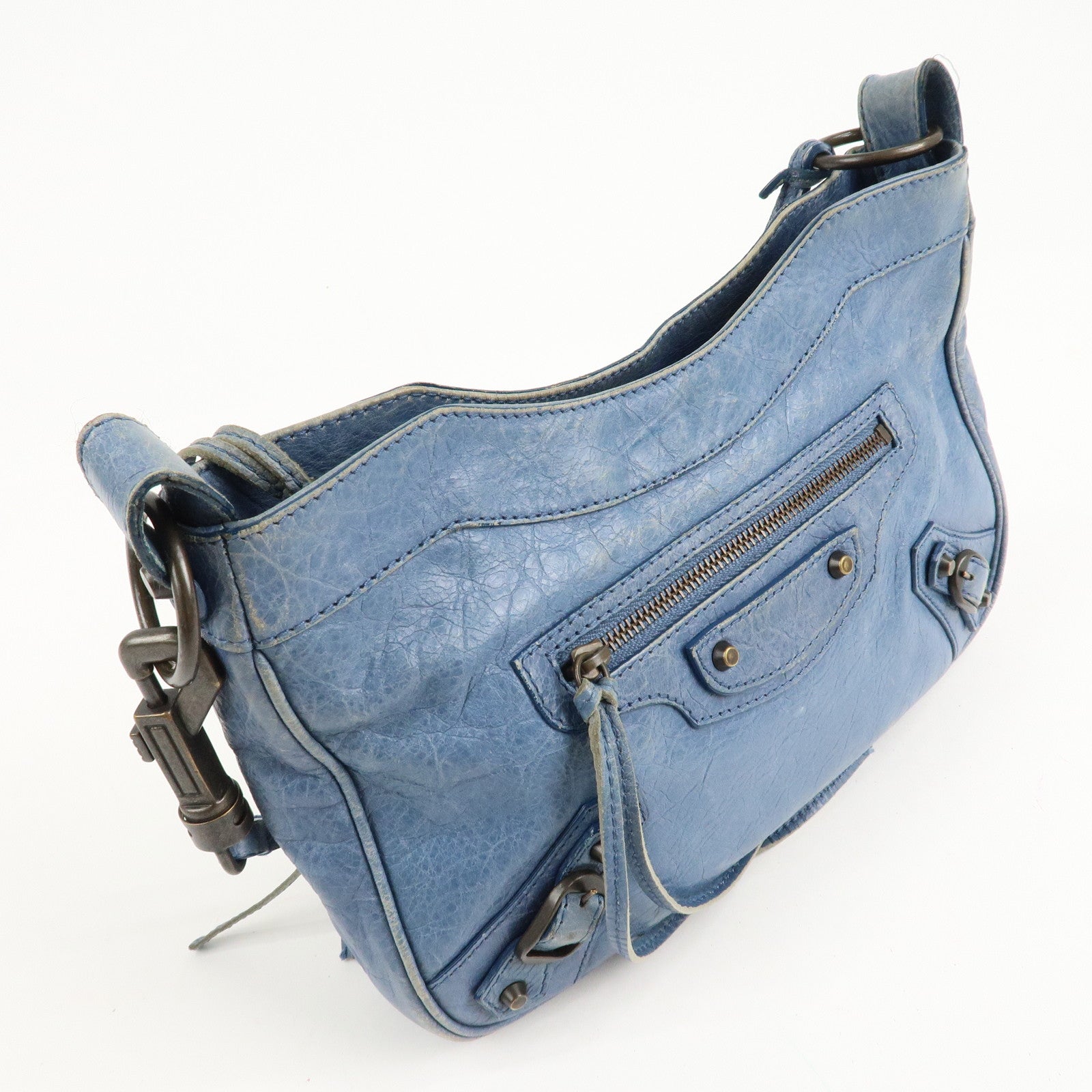 BALENCIAGA The Hip Leather Shoulder Bag Hand Bag Blue 242803 Used