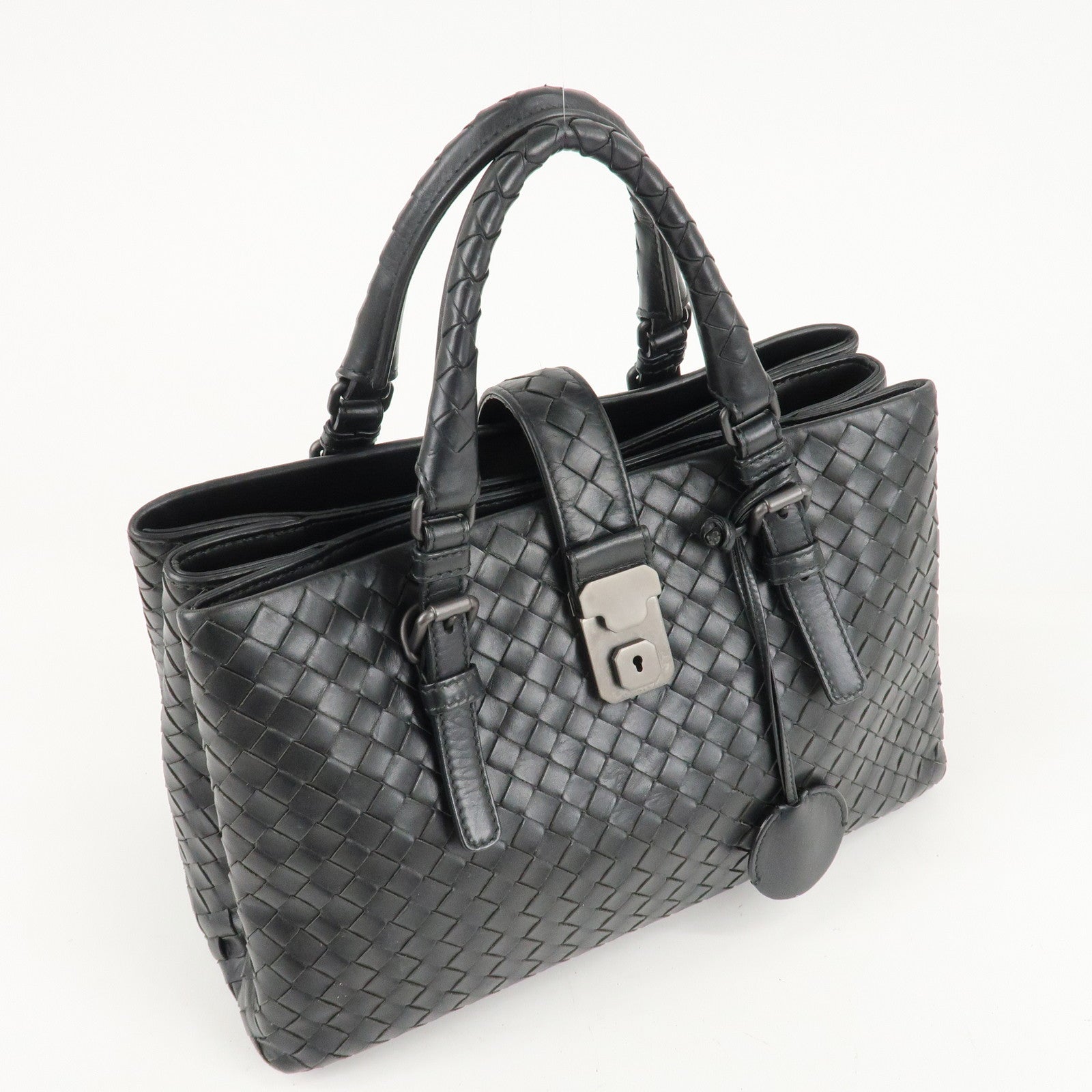 BOTTEGA VENETA Intrecciato Leather Tote Bag Hand Bag Black Used