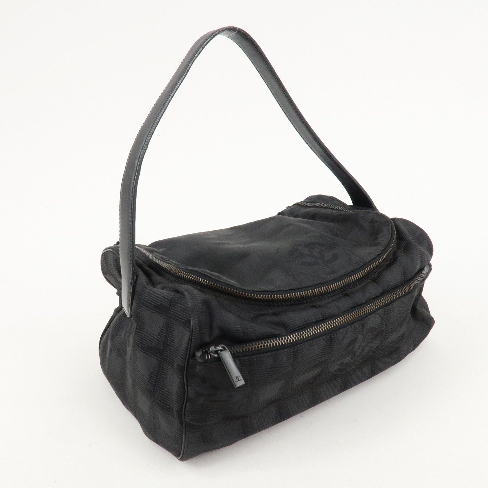 CHANEL New Travel Line Nylon Jacquard Leather Vanity Bag A15829 Used