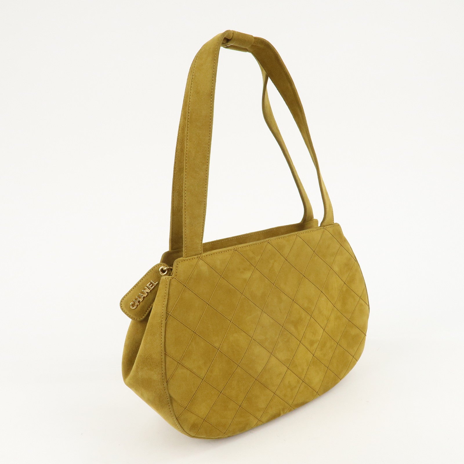 CHANEL Suede Shoulder Bag Hand Bag Mustard Gold Hardware Used