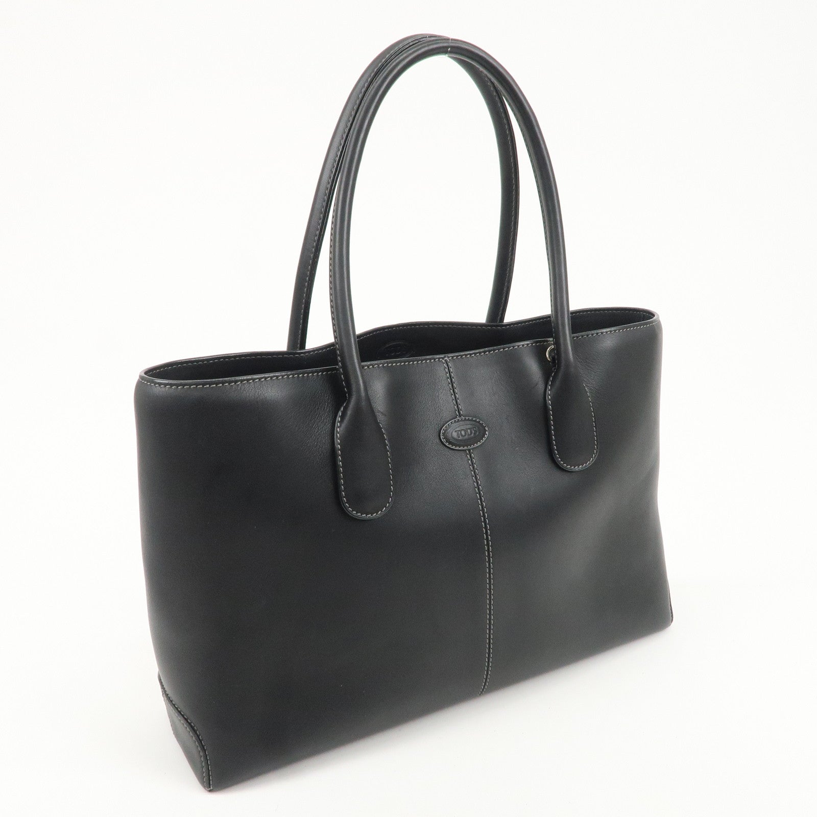 TOD'S Leather Tote Bag Shoulder Bag Hand Bag Black Used