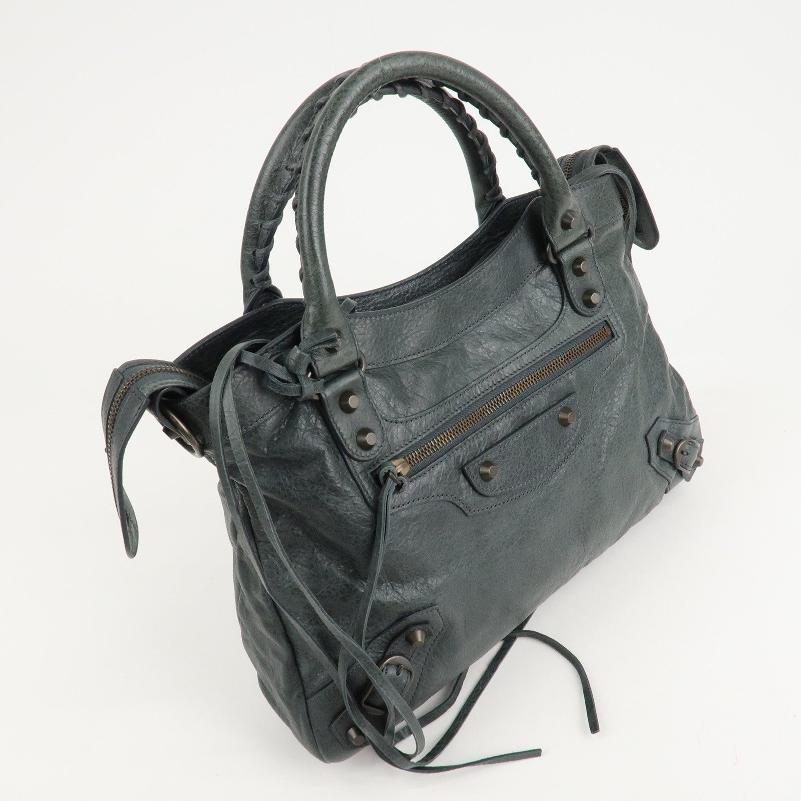 BALENCIAGA The City Leather 2way Bag Hand Bag Green 240579 Used