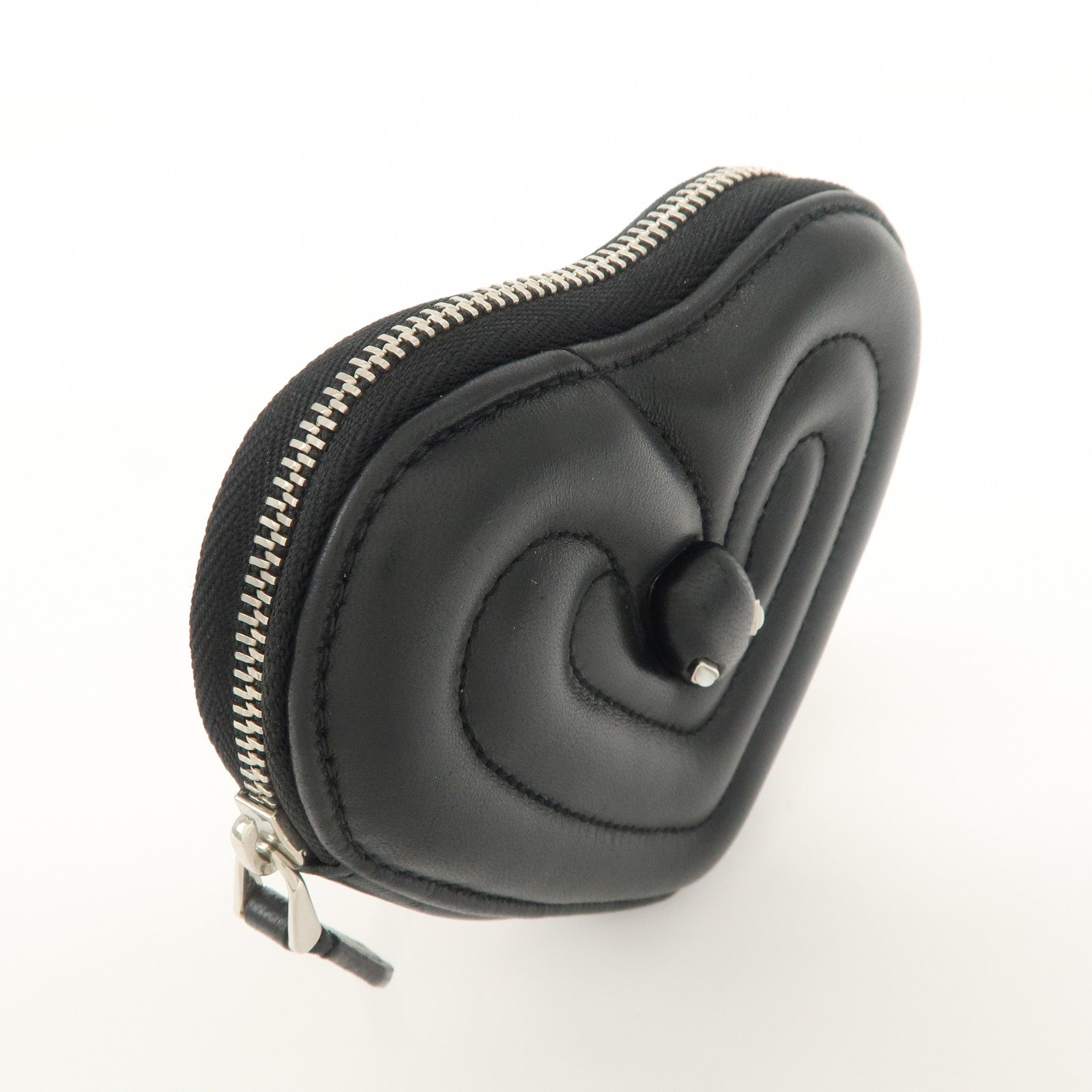 BVLGARI Leather AMBUSH Serpenti Heart Zipper Coin Case Black Used