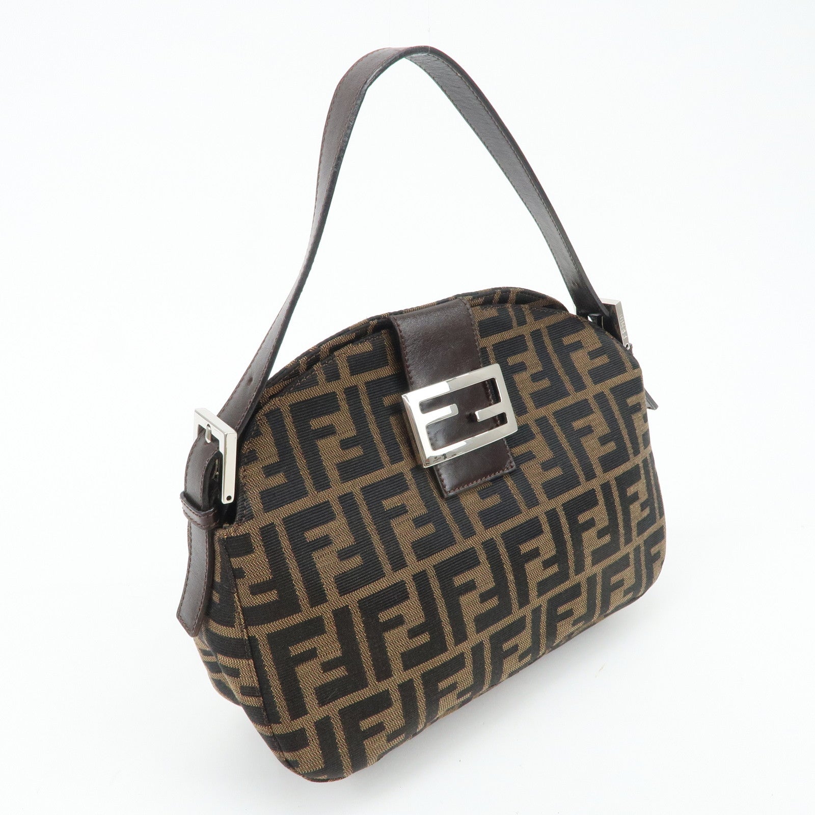 FENDI Zucca Canvas Leather Semi-Shoulder Bag Brown Black 26725 Used