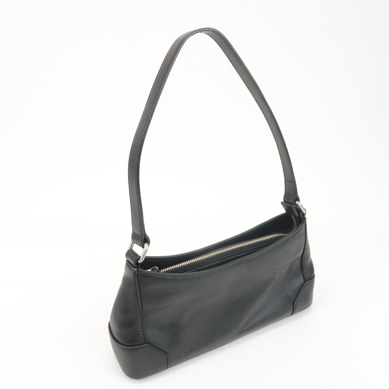BURBERRY Leather Shoulder Bag Hand Bag Black Silver Hardware Used