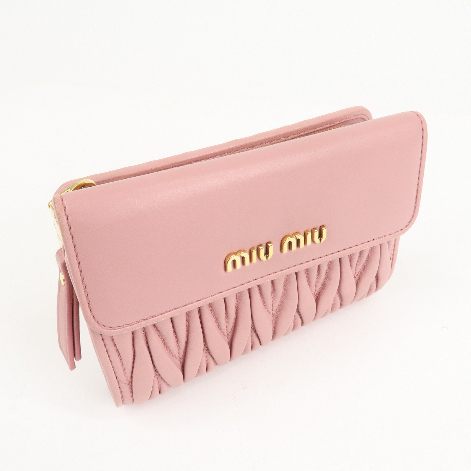 MIU MIU Matelasse Leather Trifold Wallet Pink 5ML225 Used