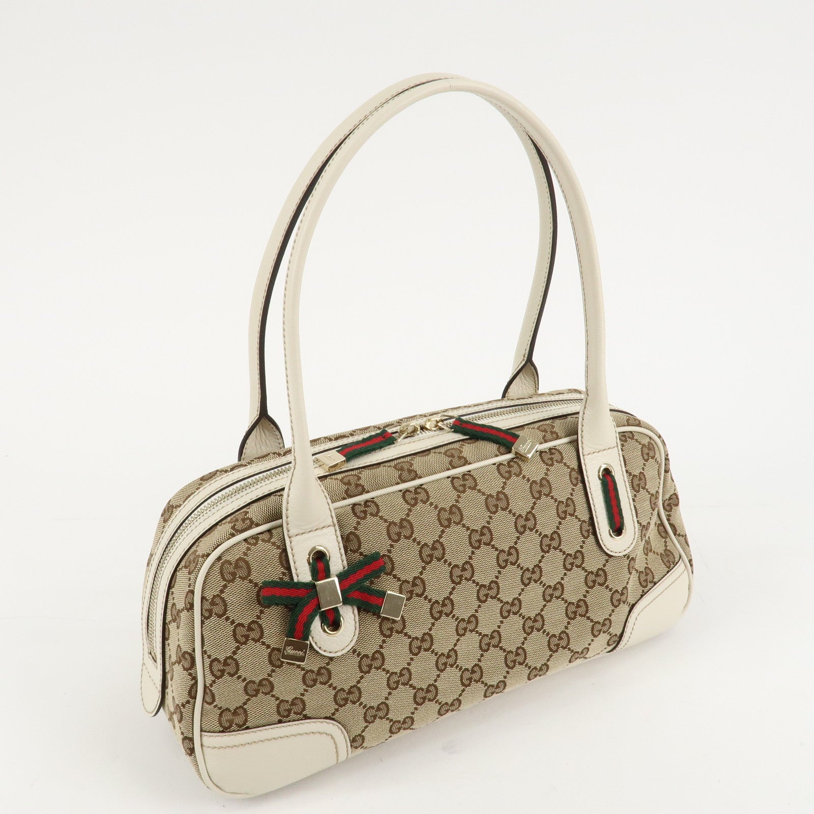 GUCCI Princy Sherry GG Canvas Leather Mini Boston Bag Beige 161720 Used