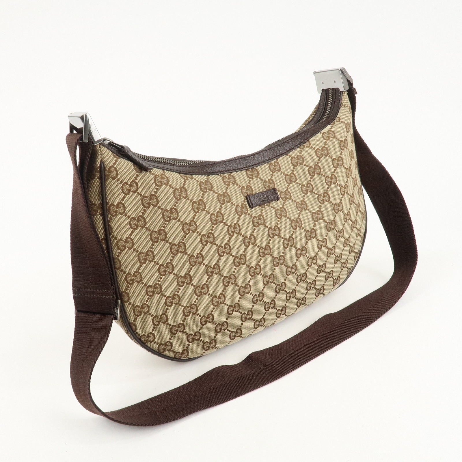 GUCCI GG Canvas Leather Shoulder Bag Beige Brown 122790 Used