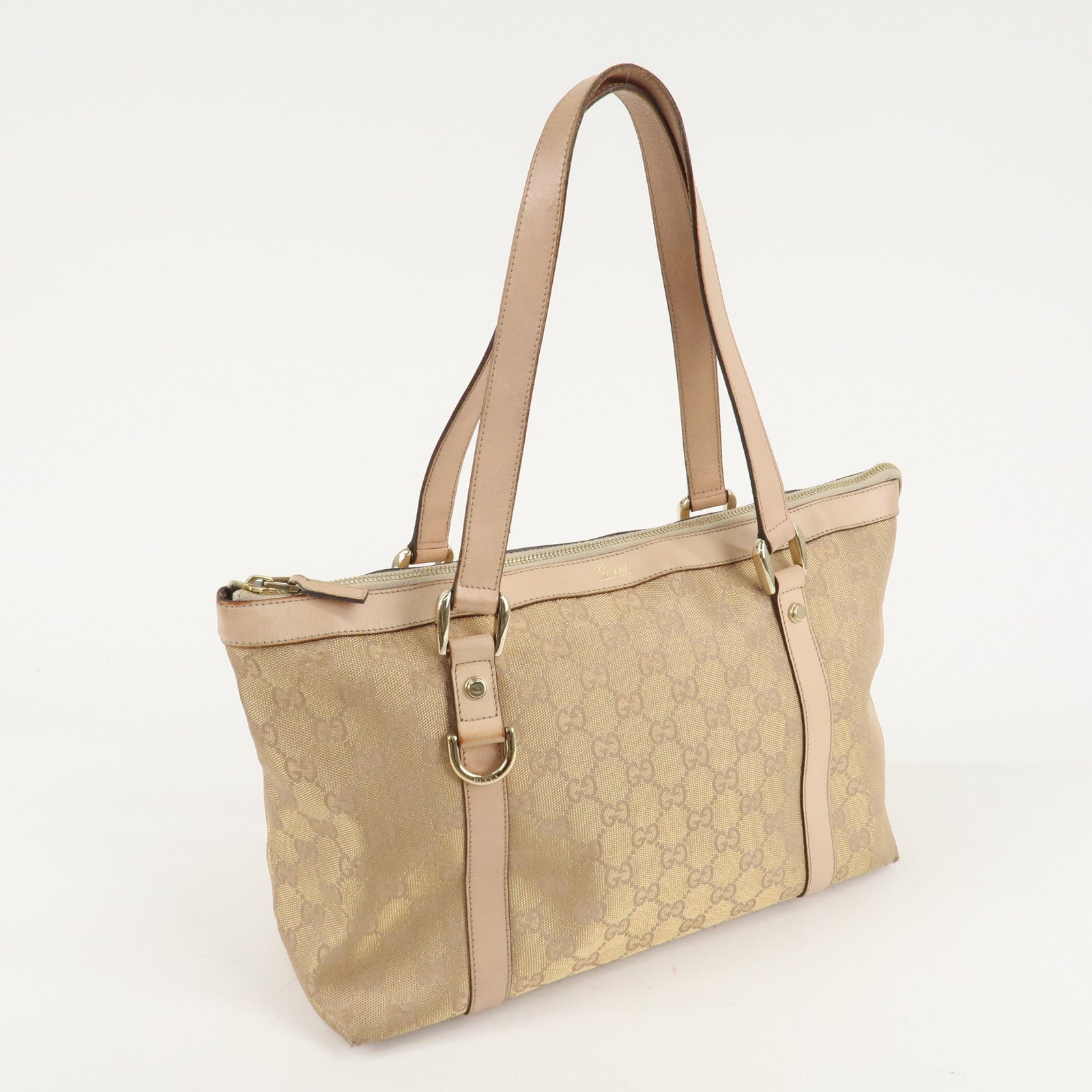 GUCCI Abbey Line GG Canvas Leather Tote Bag Pink White 141470 Used